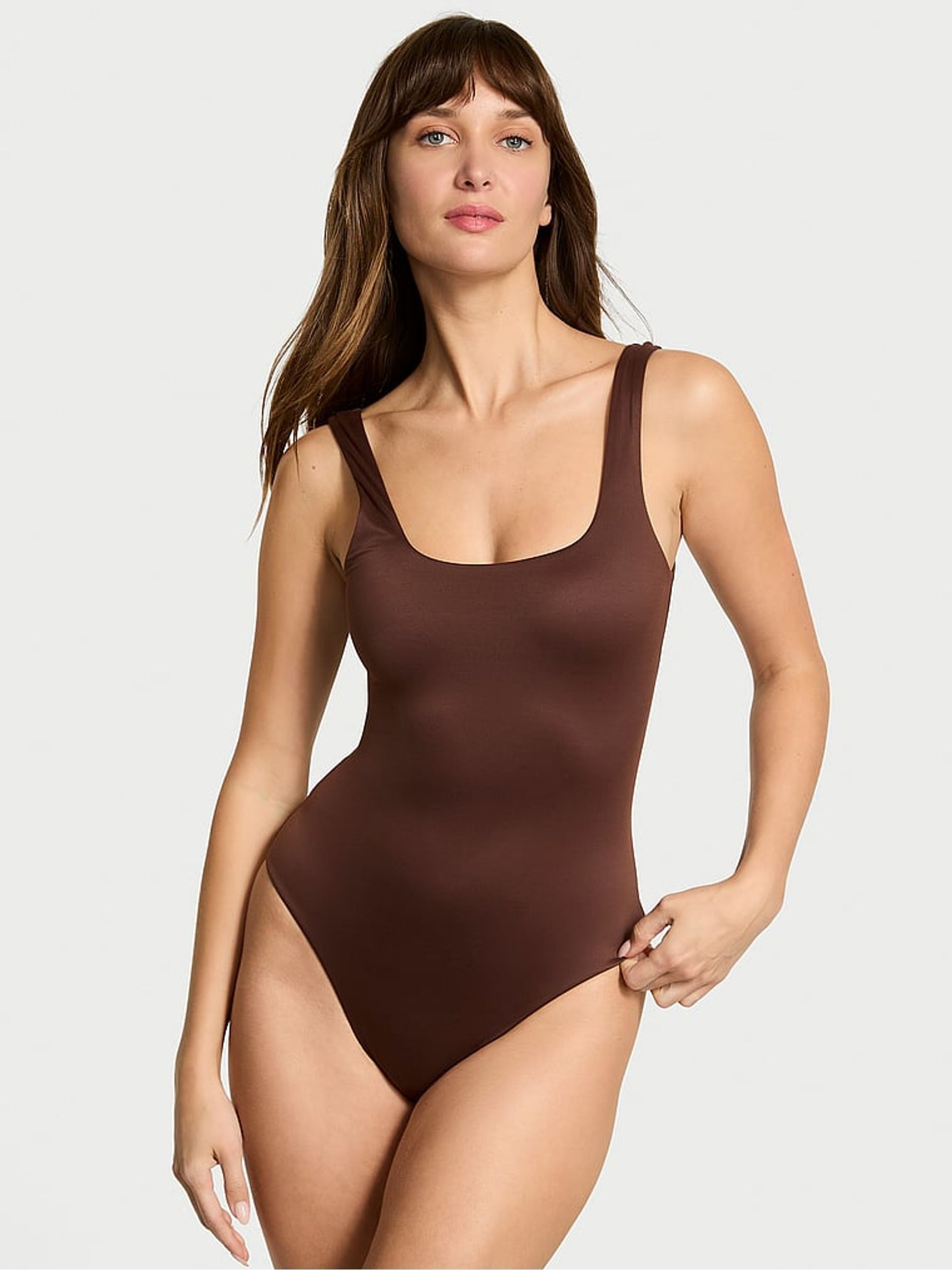 Ganache Brown FeatherSoft™ Square Neck Tank Bodysuit