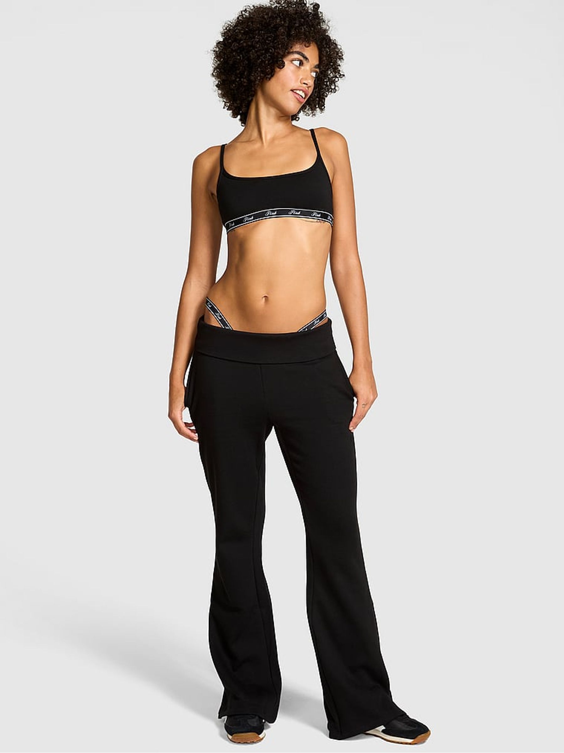 Black Flared Fleece Fold Over Joggers