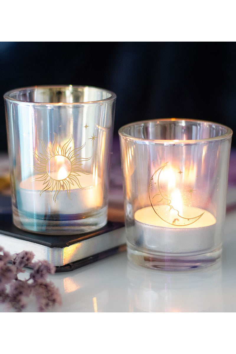 Iridescent Sun and Moon Votive Candle Holders
