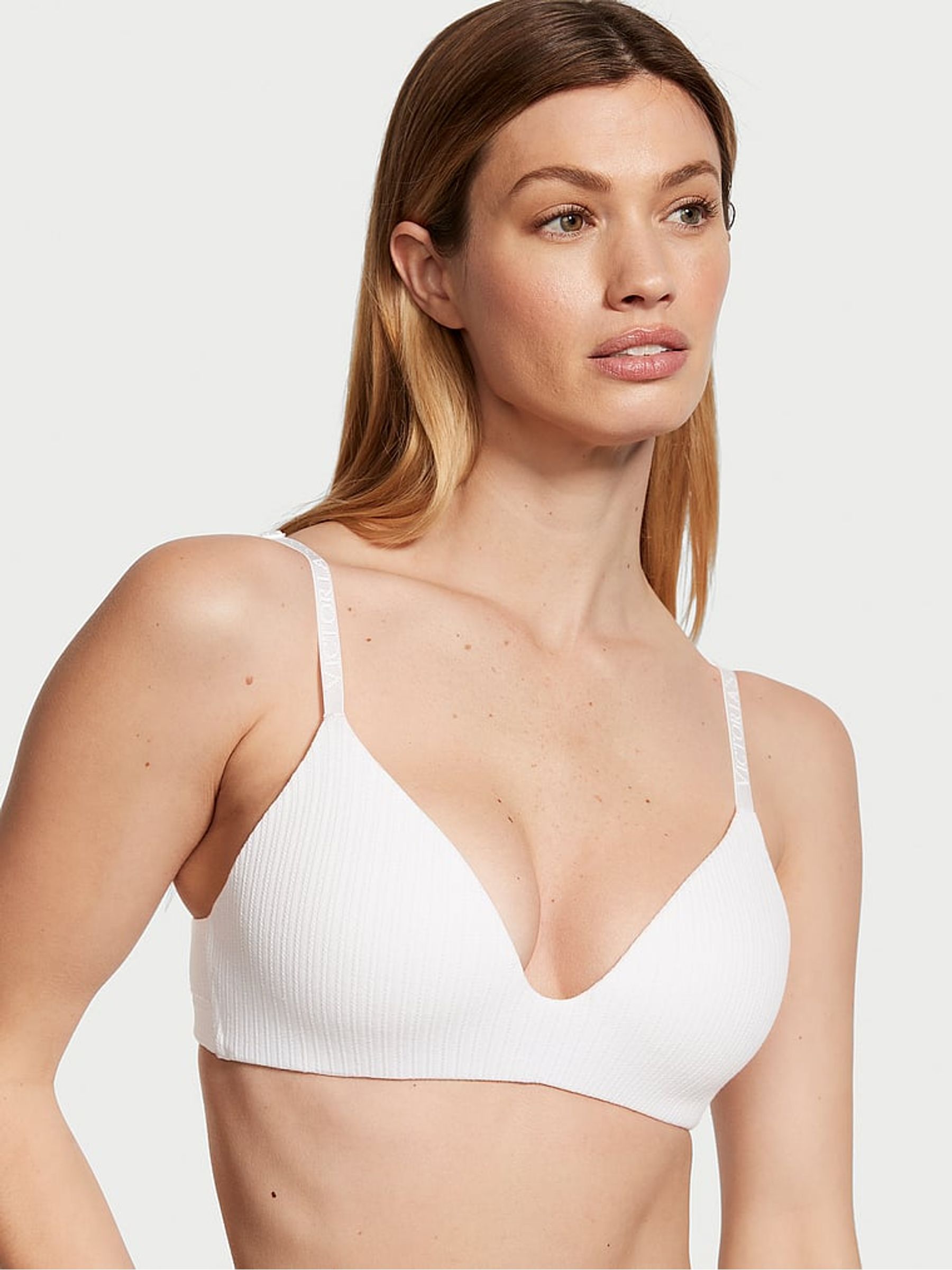 White Ribbed Non Wired Lightly Lined Bra