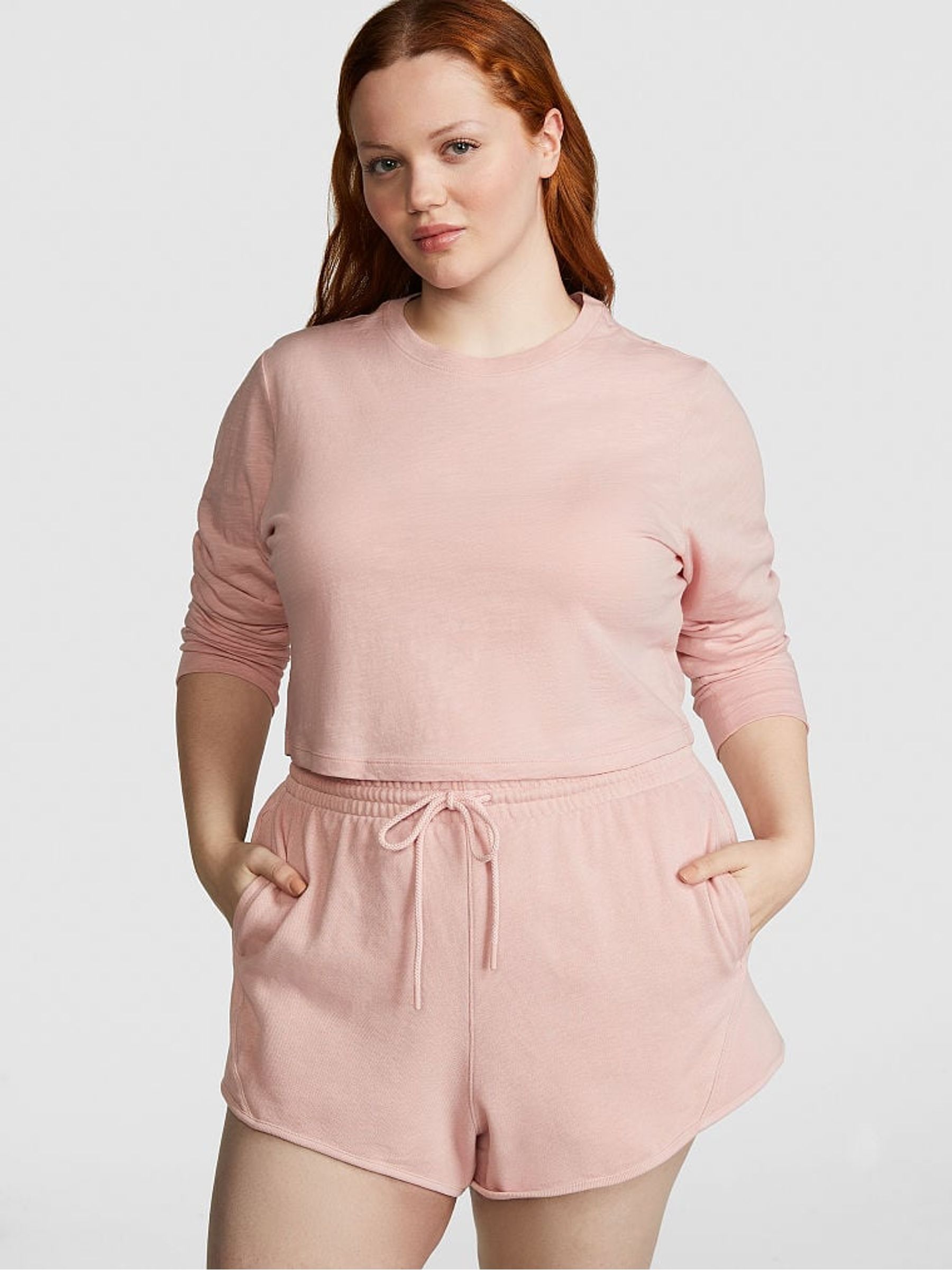 Wanna Be Pink Fleece Ribbed Cotton Shorts