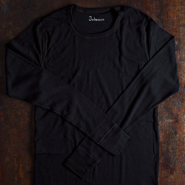 Mens Merino Wool Long Sleeve Top - Black