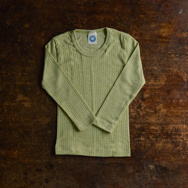 Merino Wool/Cotton/Silk LS Top - Green Melange