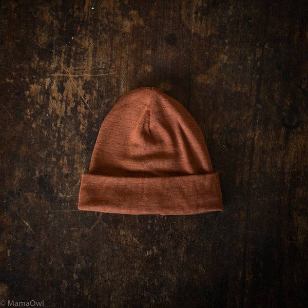 Rook Baby Beanie - Merino Wool & Silk - Deep Rust