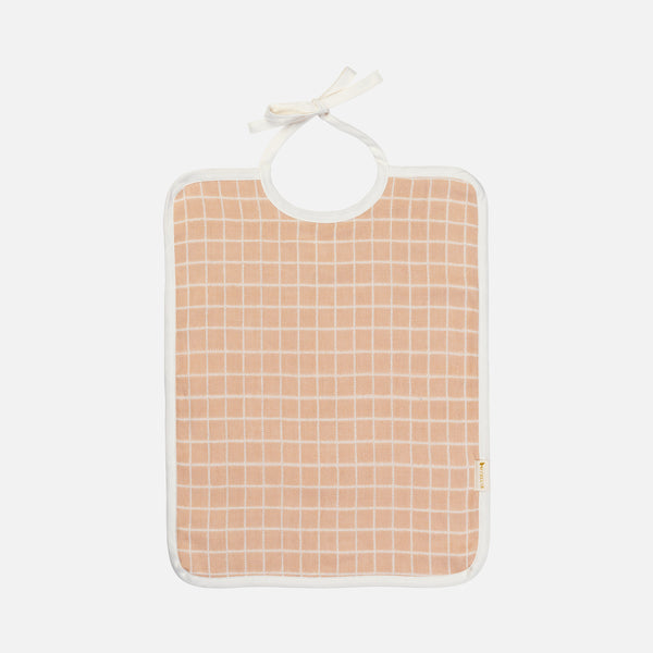 Cotton Feeding Bib - Grid/Dusty Rose