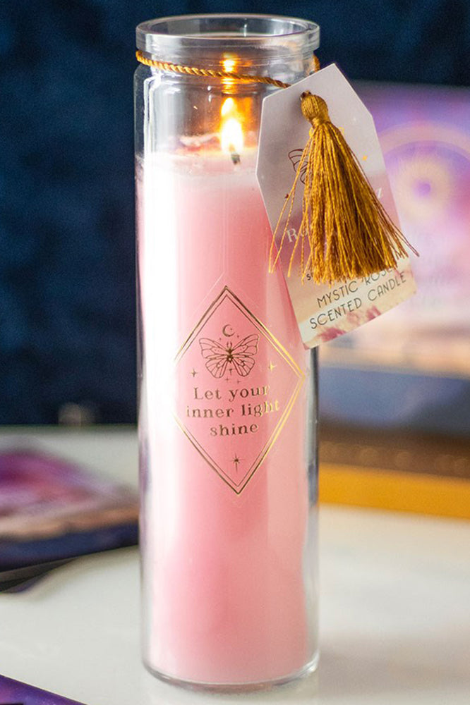 Mystic Rose Tube Candle with Rose Quartz Crystals