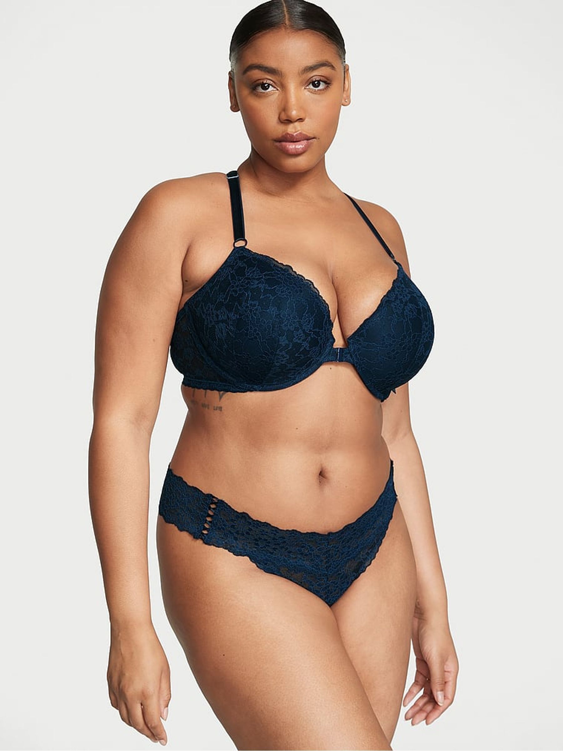 Noir Navy Blue Thong Knickers