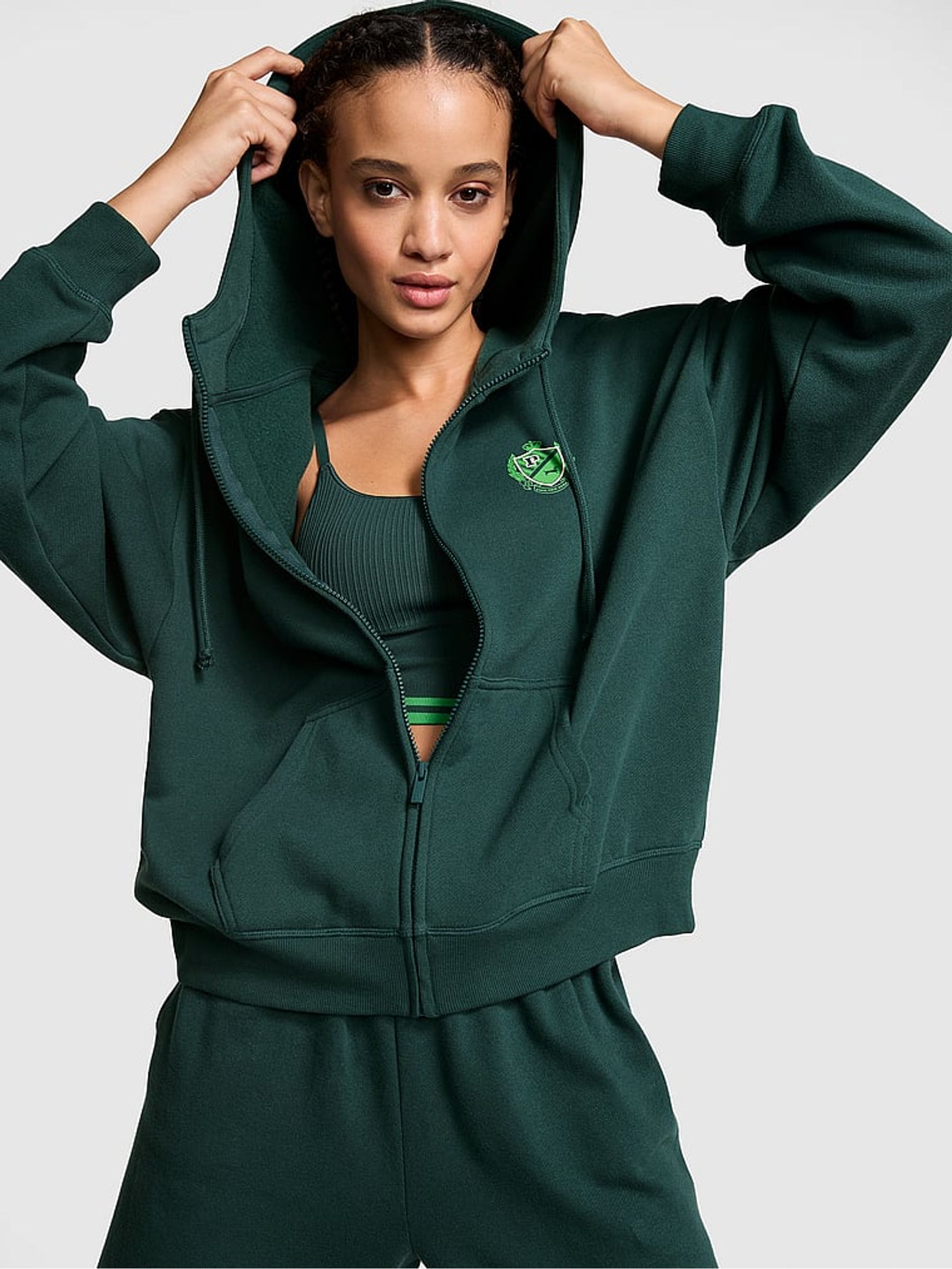 Deep Forest Green Zip Up Fleece Hoodie