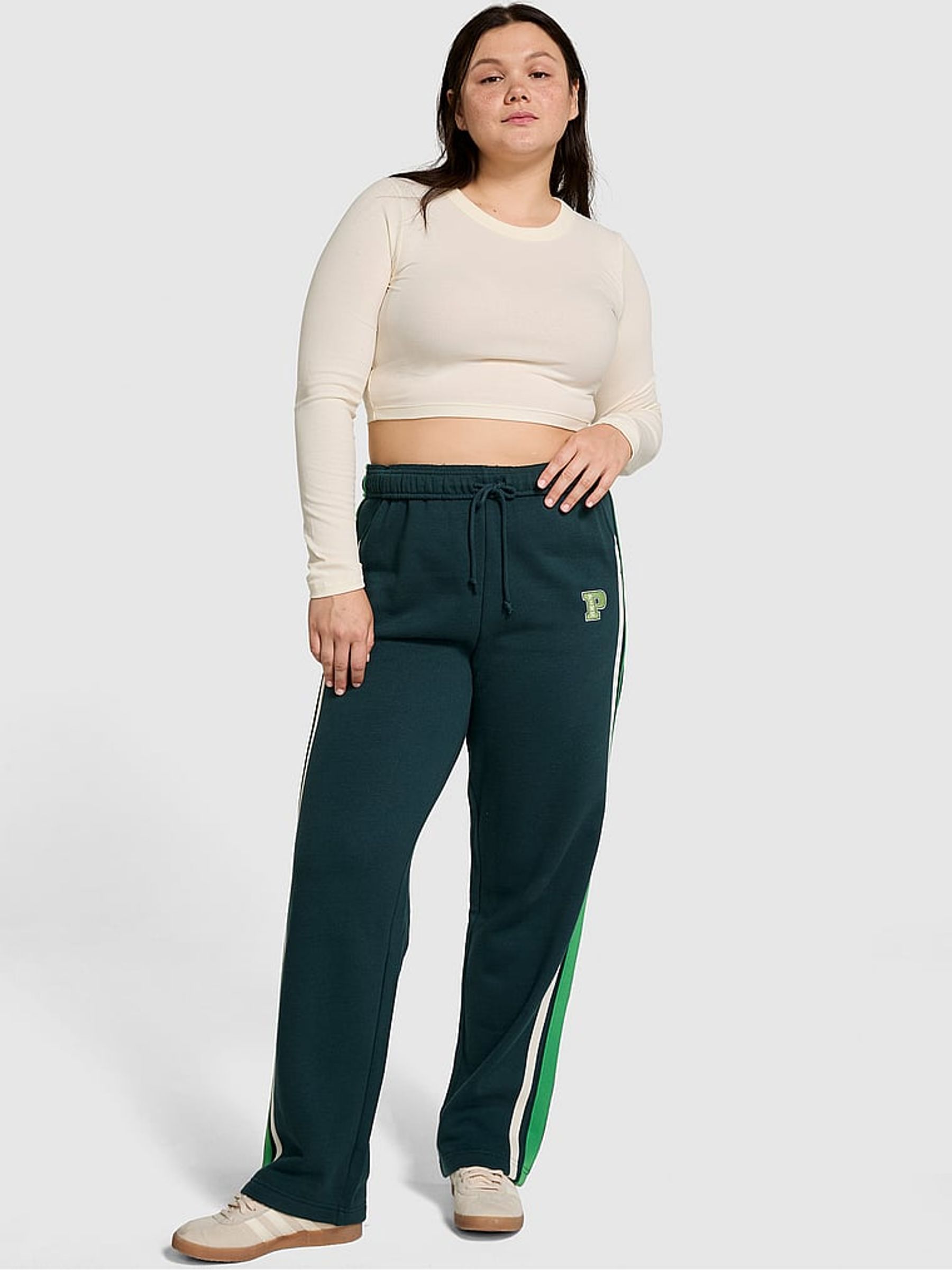 Deep Forest Green Wide Leg Fleece Joggers