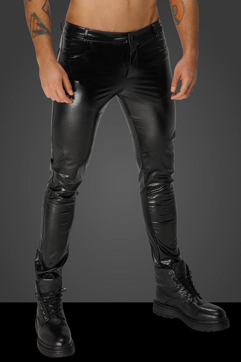 Noir Handmade Snake Skin Pattern Wetlook Trousers