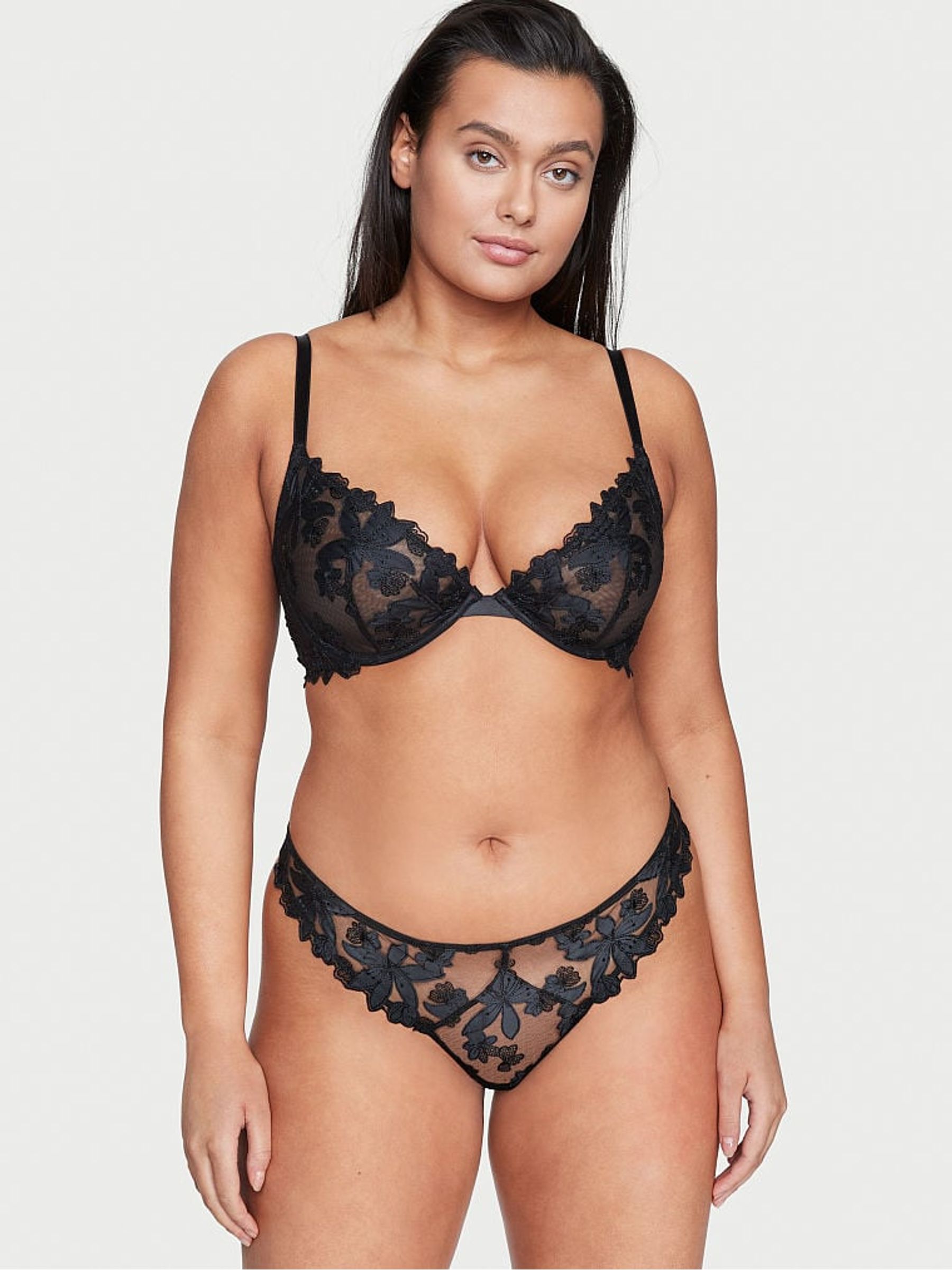 Black Embroidered Unlined Demi Bra