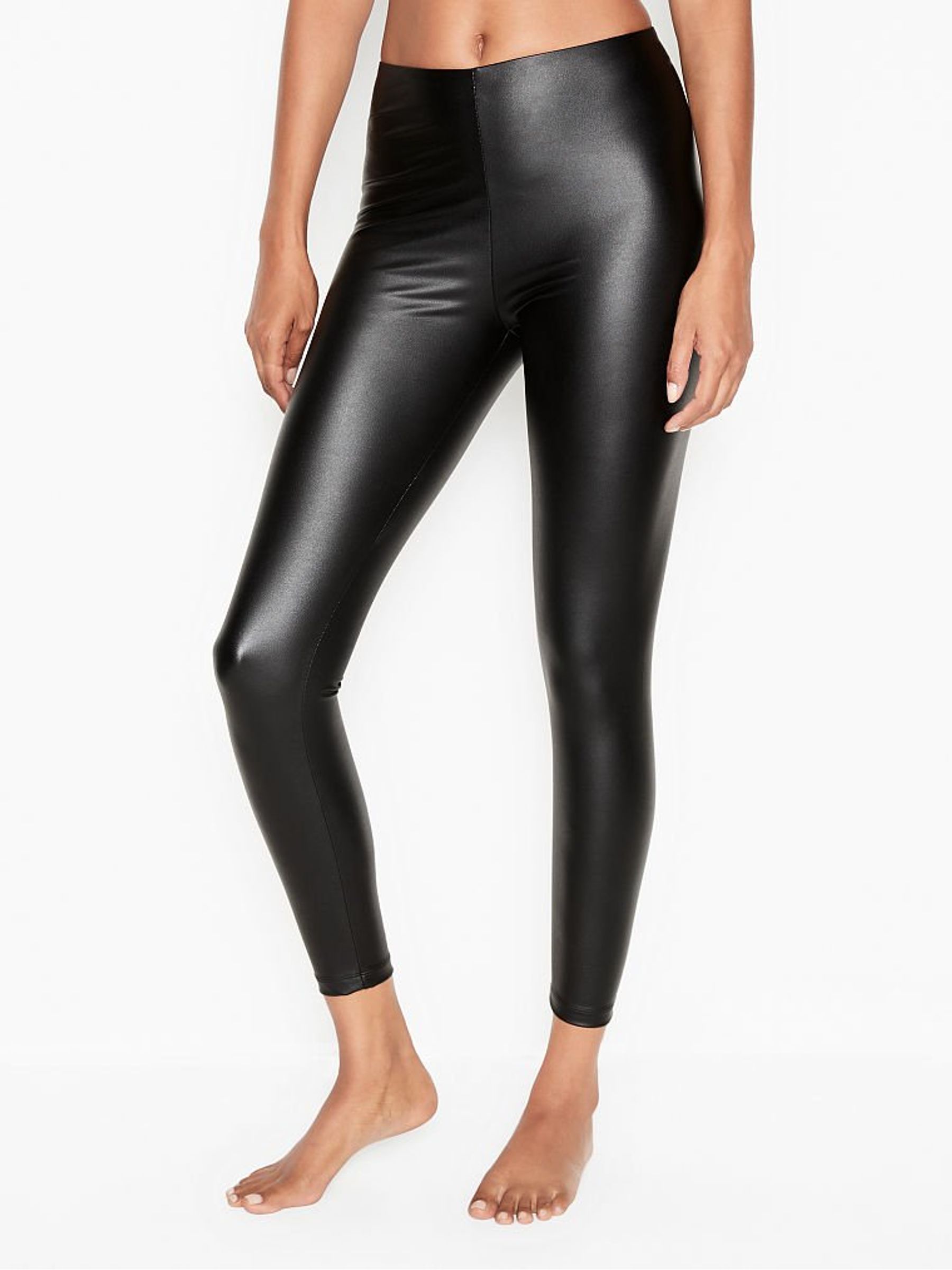 Pure Black Faux Leather Legging