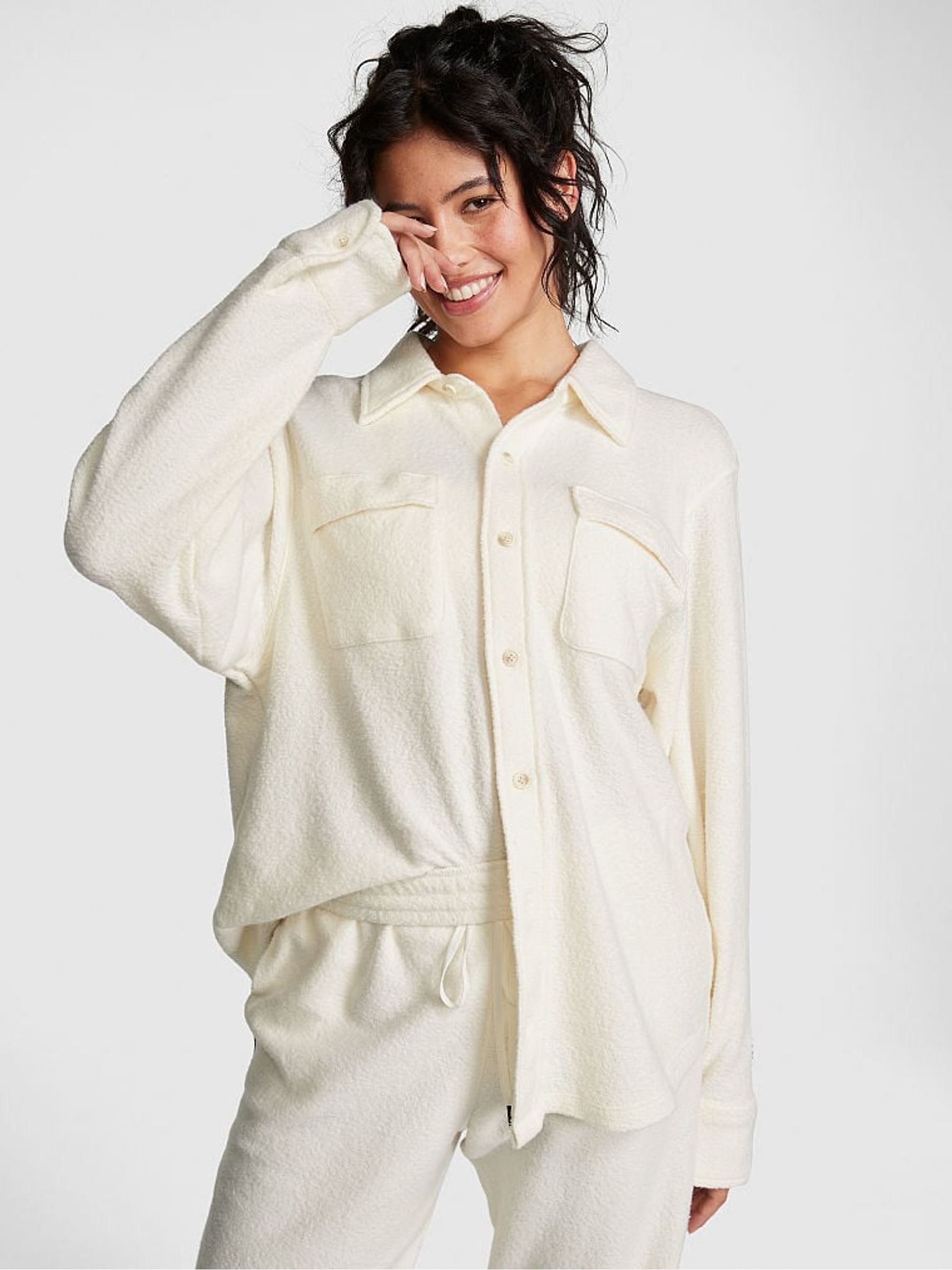 Creamer White Reverse Fleece Shacket