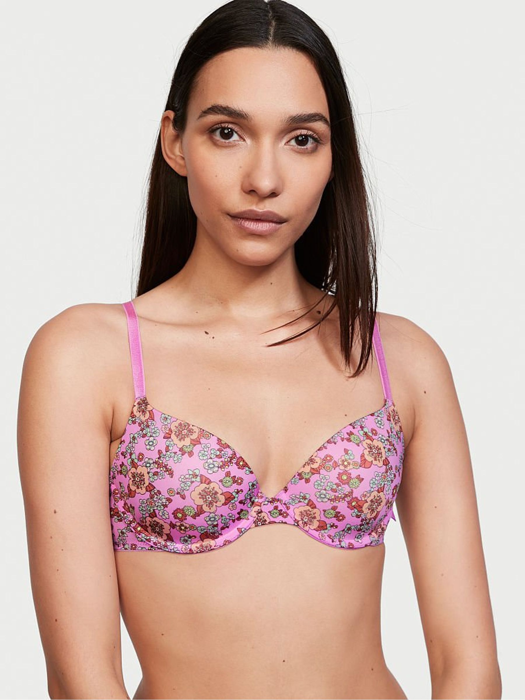 Berry Pink Floral Sexy Tee LightlyLined Demi Bra