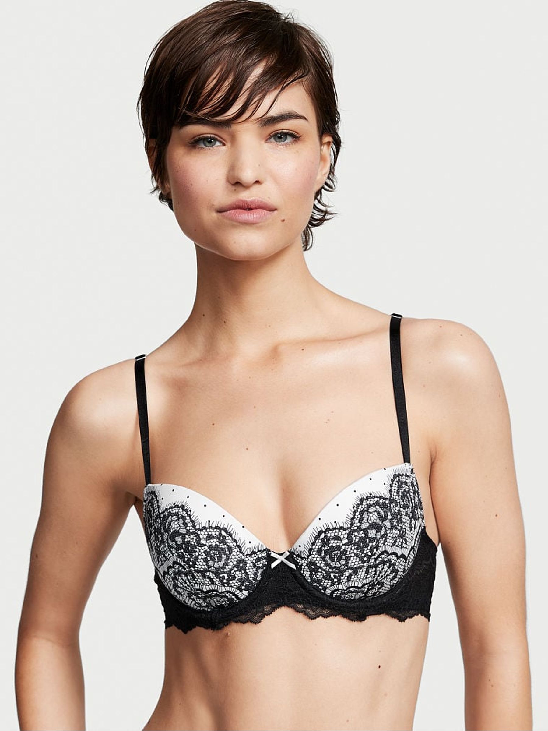 Black And White Smooth Lace Wing Lightly Lined Demi Bra