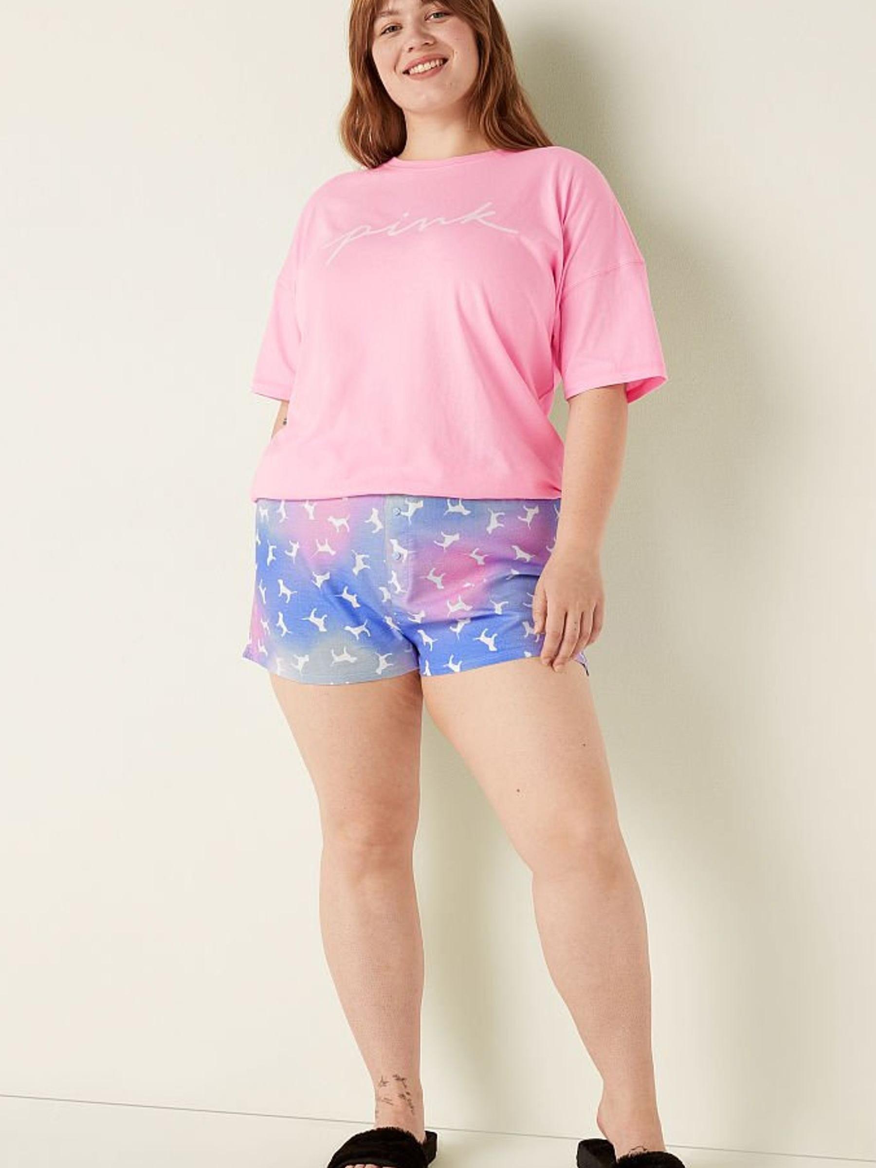 Pink Arttic Ice Blur Dogs Flannel Boxy Pajama Shorts