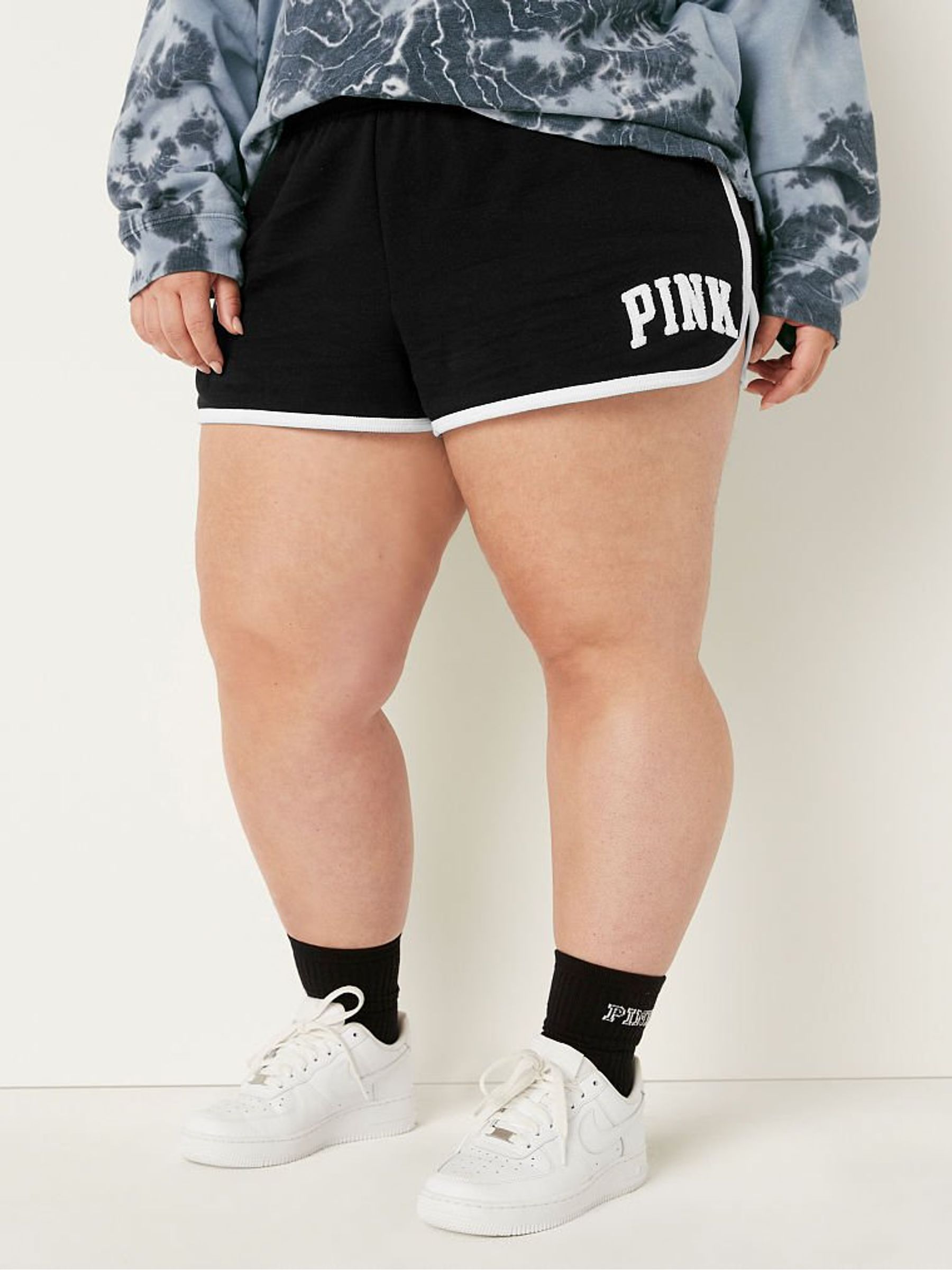 Pure Black " Curved Hem Sweat Shorts
