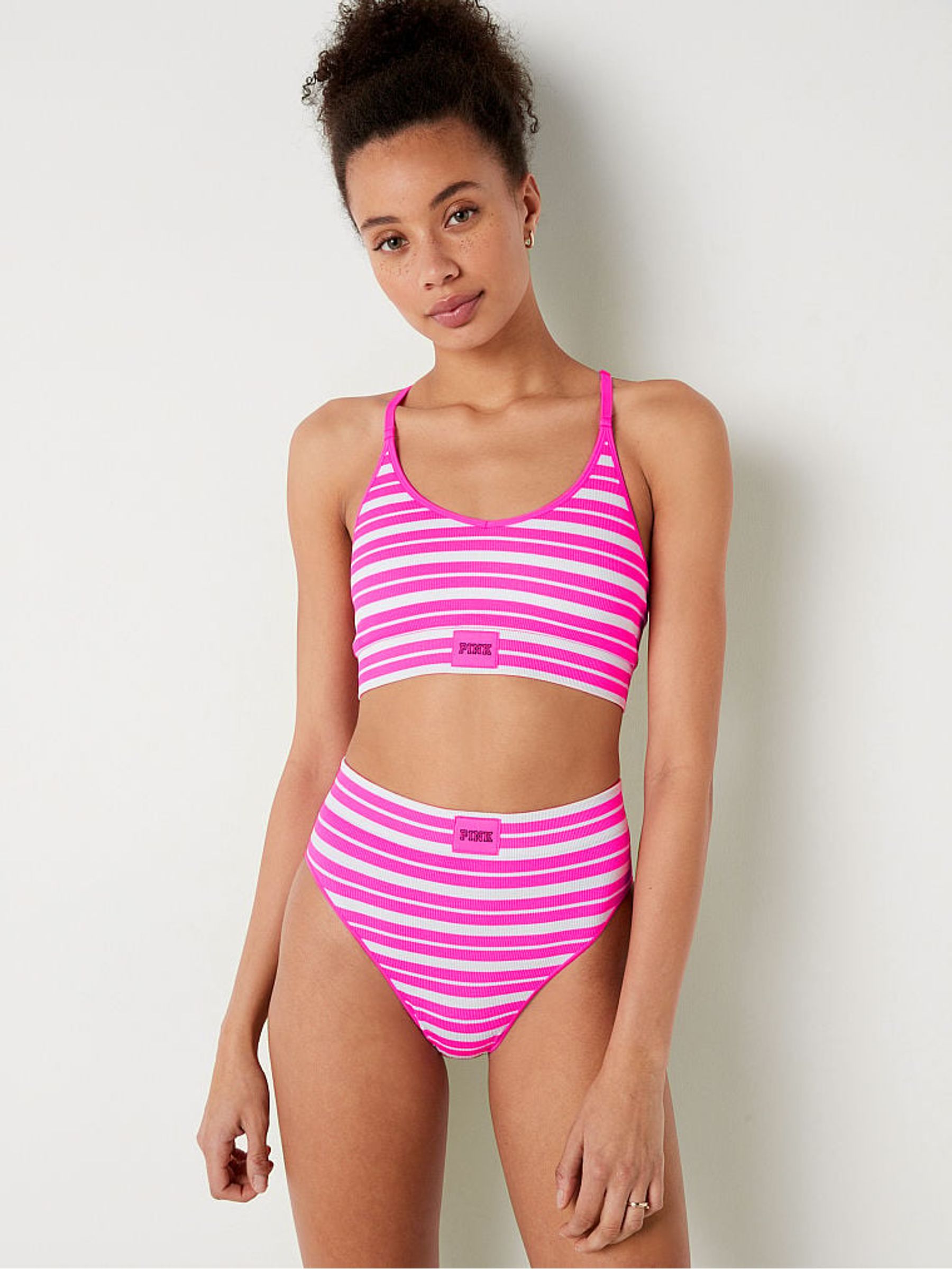 Atomic Pink Stripe Seamless Racerback Bra