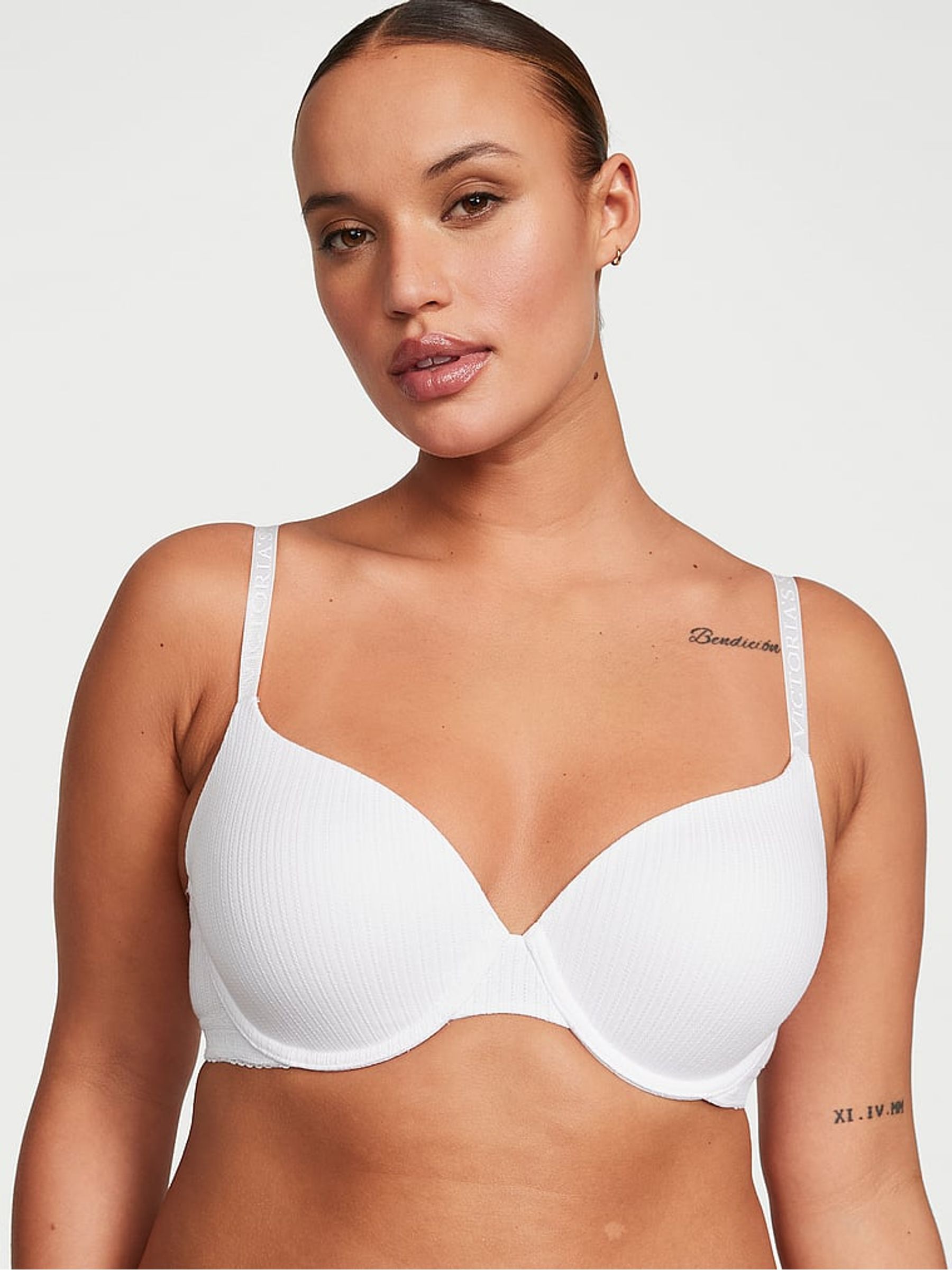 White Ribbed Demi Lightly Lined Bra