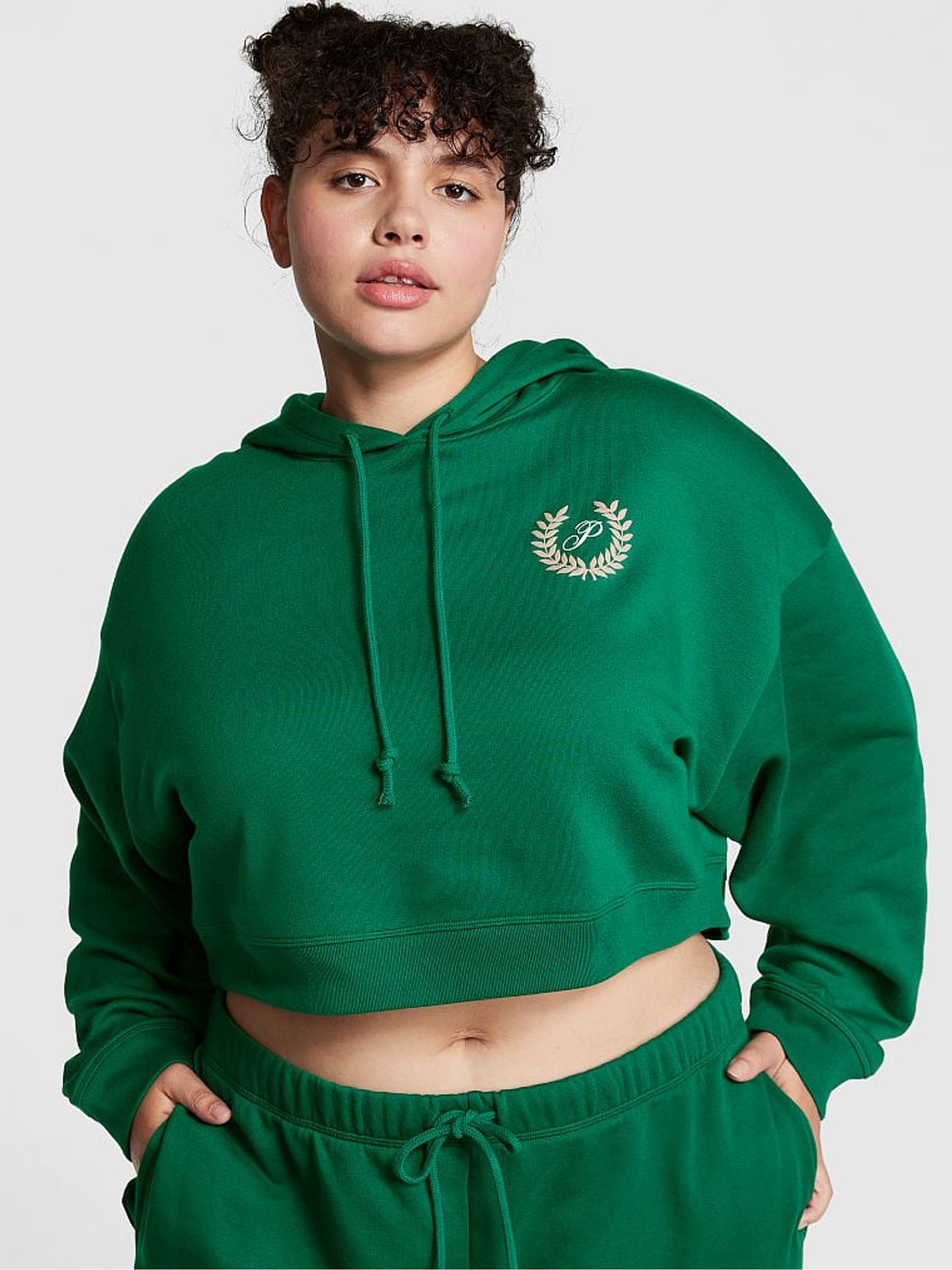 Garnet Green Fleece Cropped Hoodie