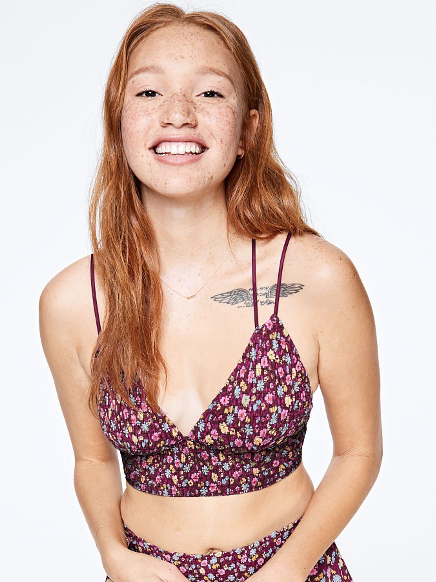 Red Flower Power Smocked Triangle Bralette