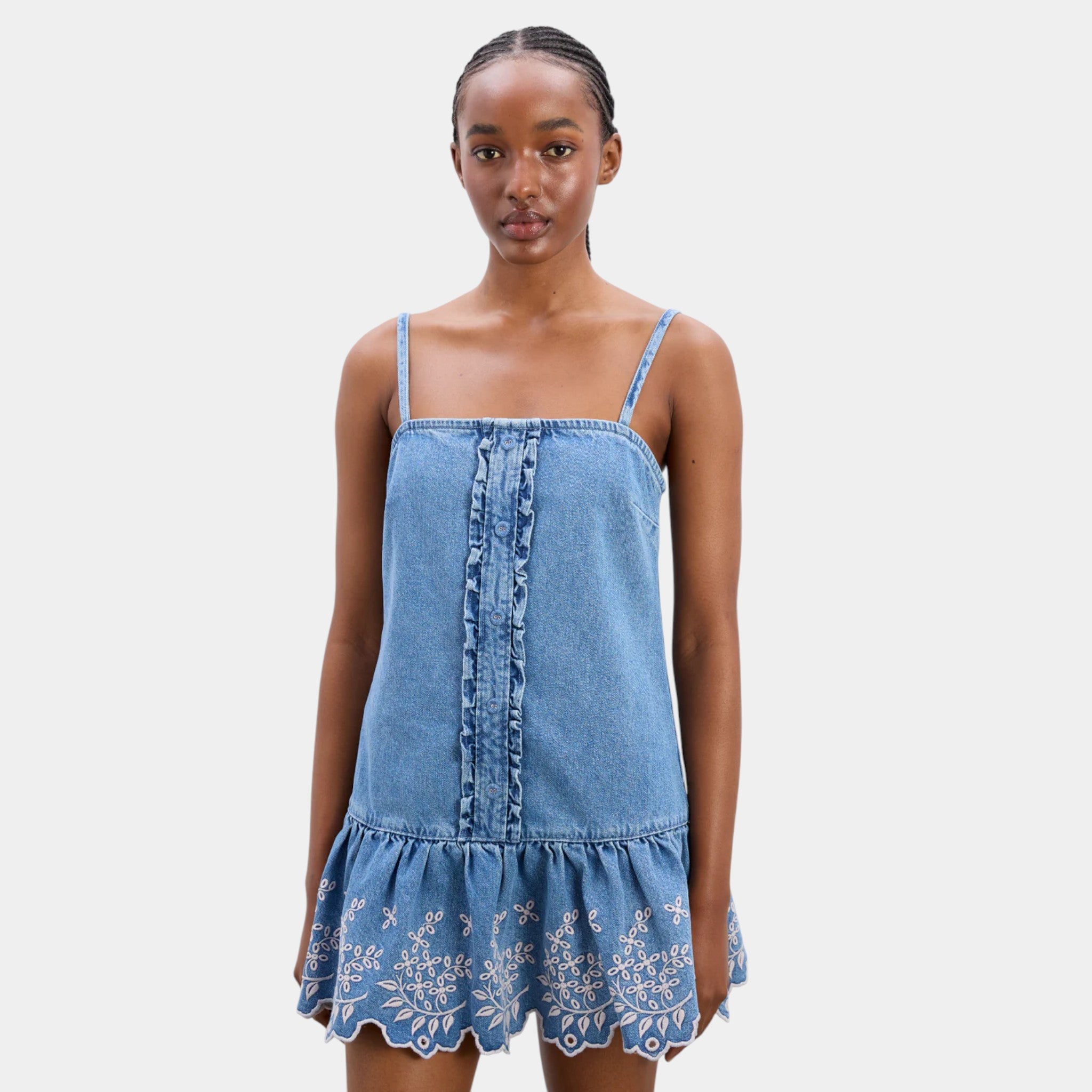 Damson Madder Lana Mini Dress - Embroidered Denim