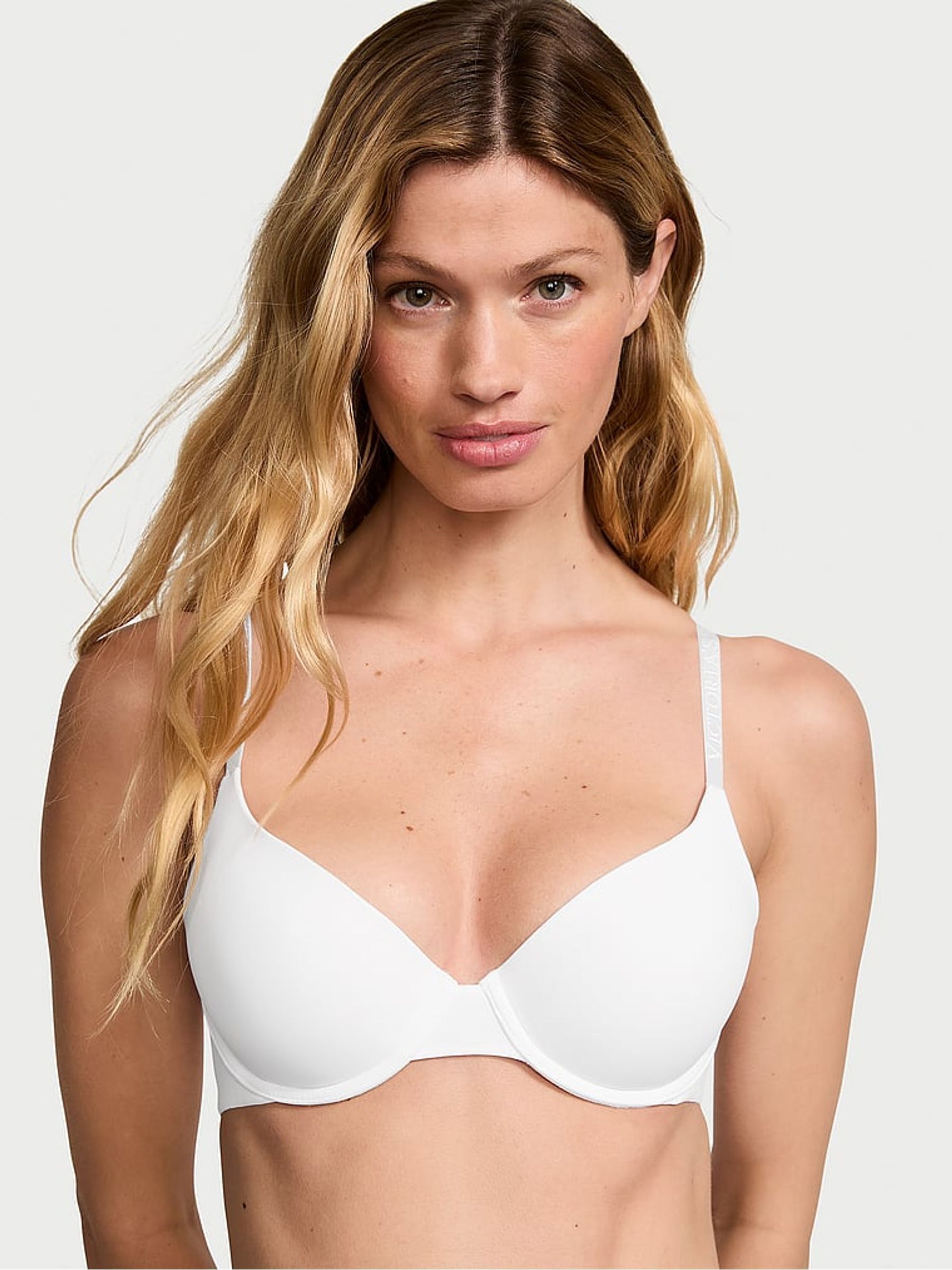 White Strap Lightly Lined Demi Logo Bra