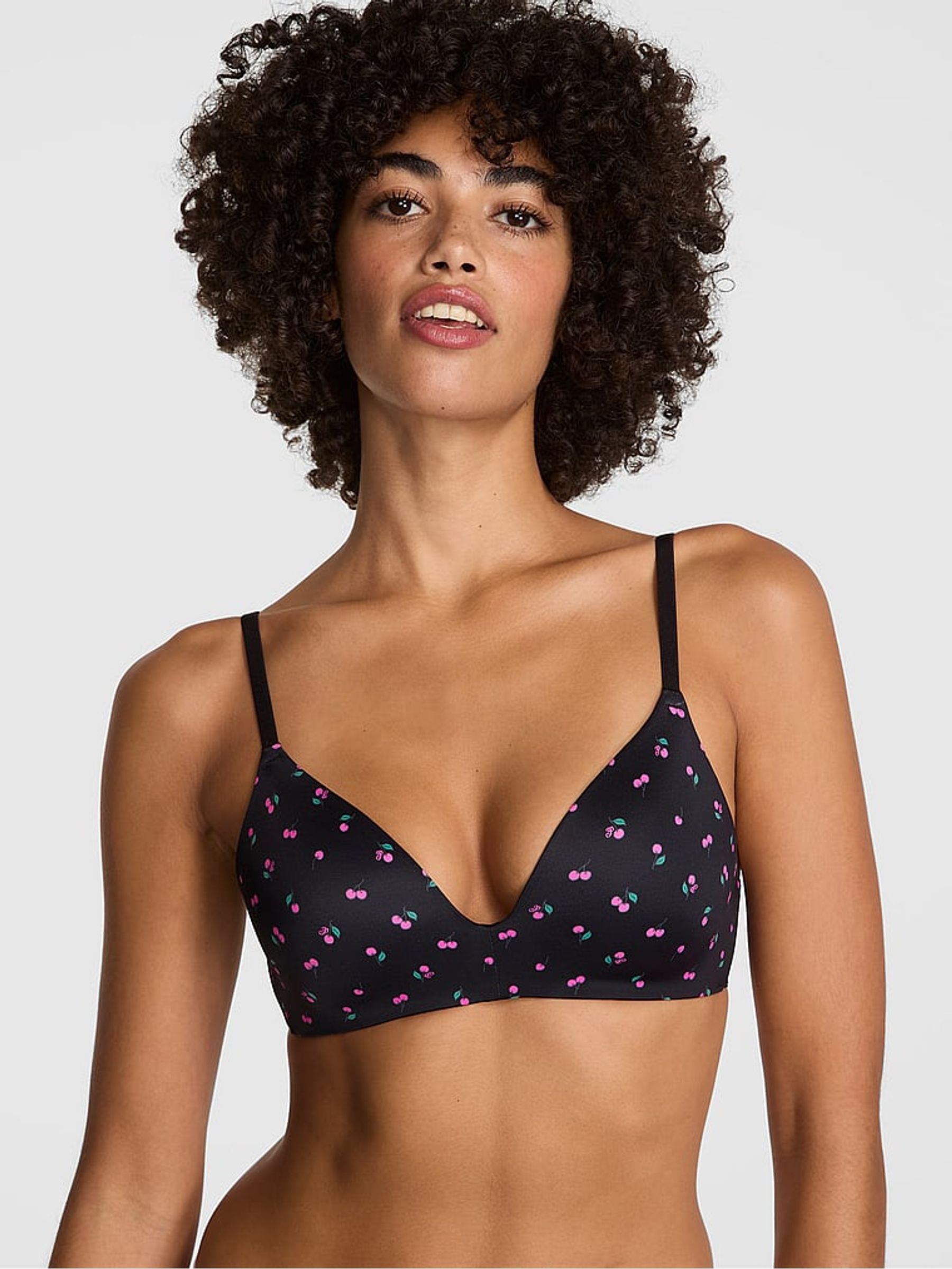Black Cherry Print Non Wired Push Up Bra