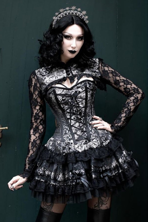 Burleska Lolita Mini Dress King Silver Brocade