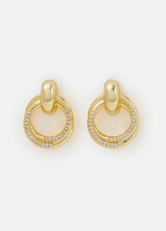 Accessorize 14ct Gold-Plated Diamante Doorknocker Drop Earrings