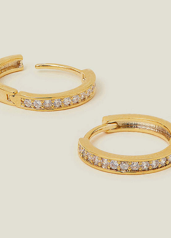 Accessorize 14ct Gold-Plated Pave Huggie Hoop Earrings