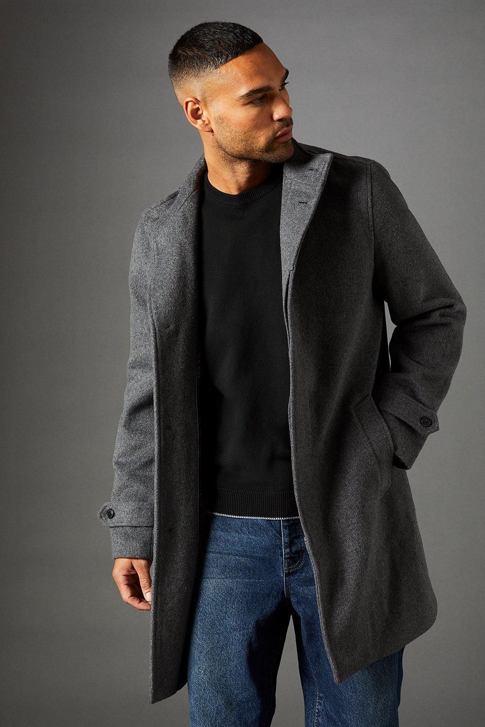 Mid Grey Signature Funnel Neck Wool Blend Coat