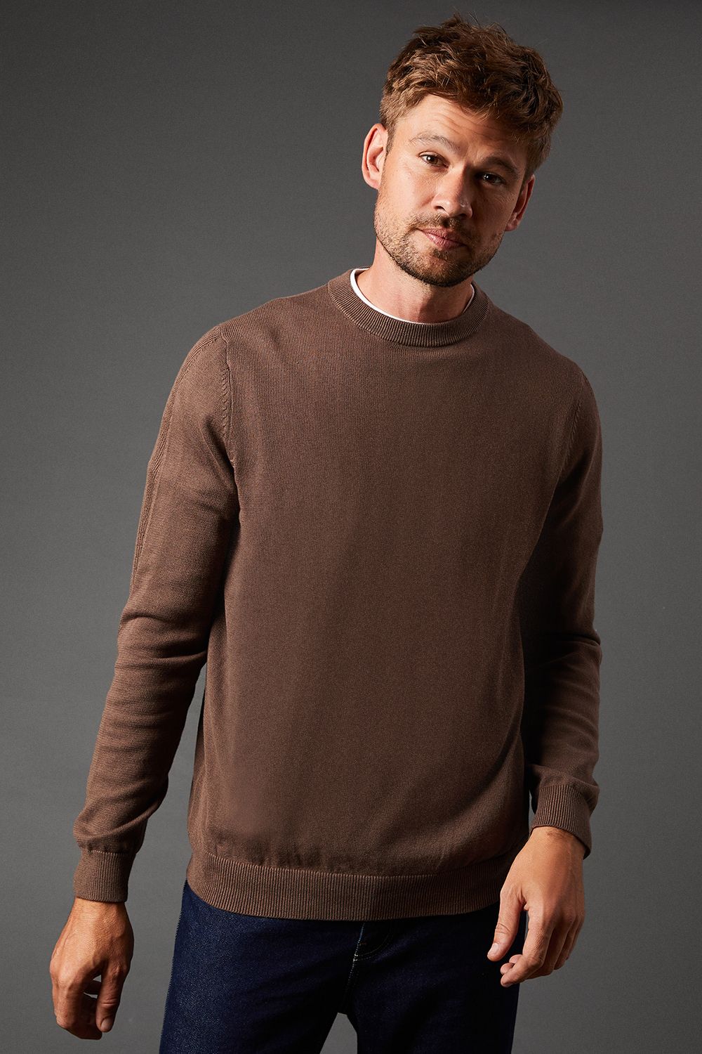 Pattern Sleeve Detail Crew Neck Jumper