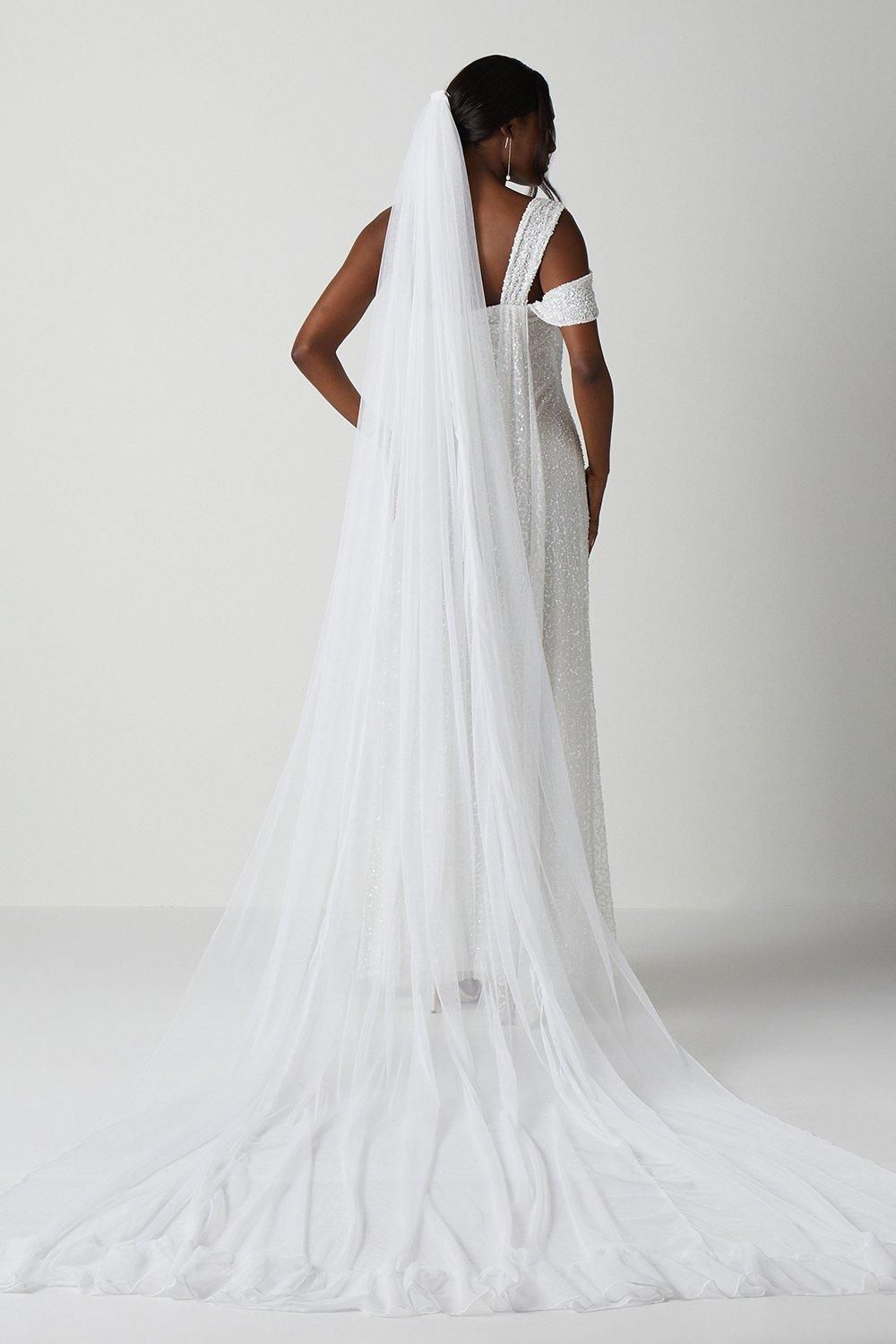 Premium Ruffle Hem Soft Tulle Cathedral Length Veil