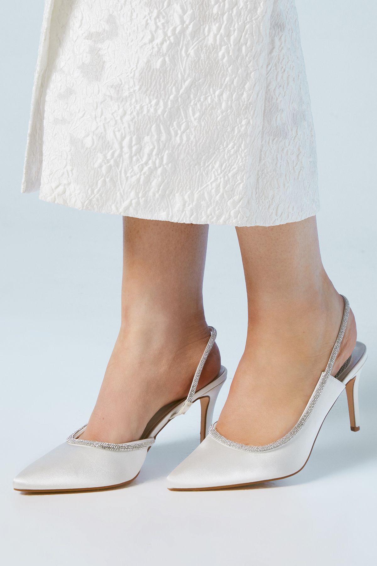 Bridal Sabrina Satin Diamante Trim Slingback High Stiletto Court Shoes