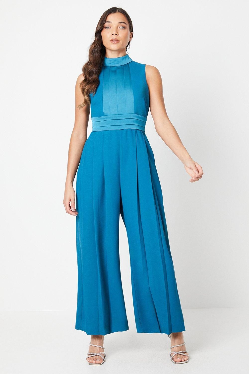 Petite High Neck Belted Jumpsuit