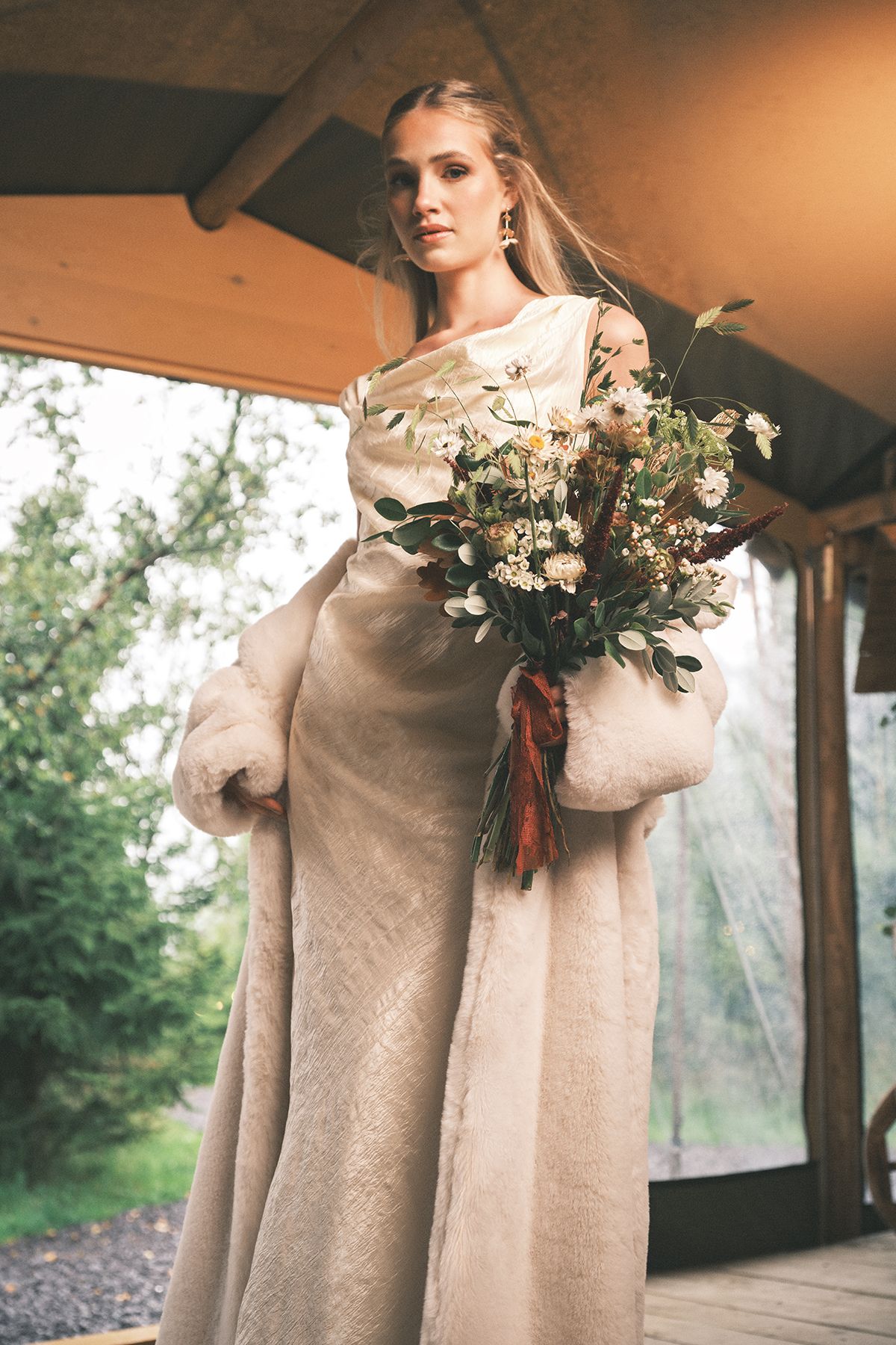 Draped Corset Bow Bridal Maxi Dress