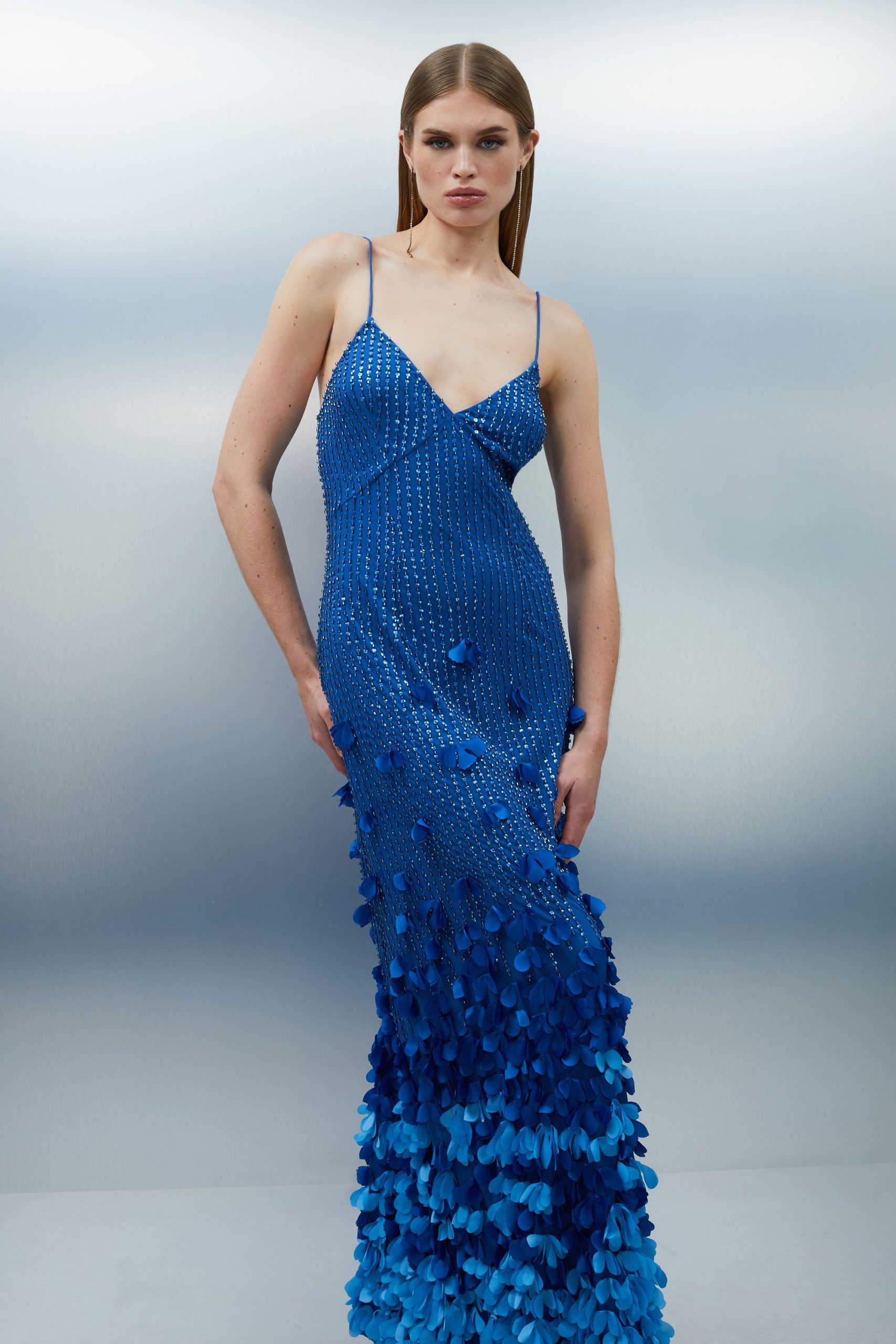 Crystal Applique Woven Strappy Maxi Dress