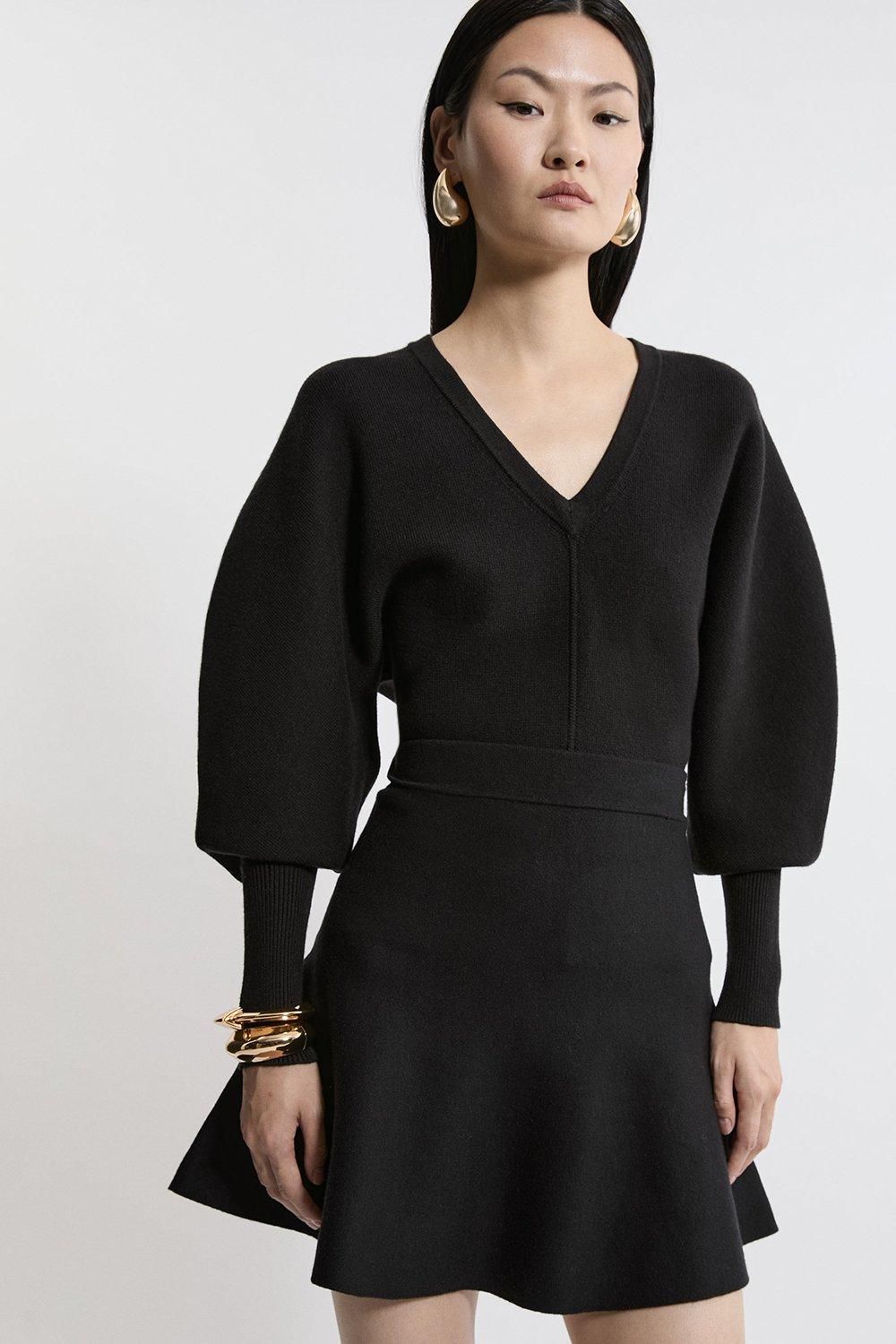 Compact Wool Look Knit Flippy Mini Skirt