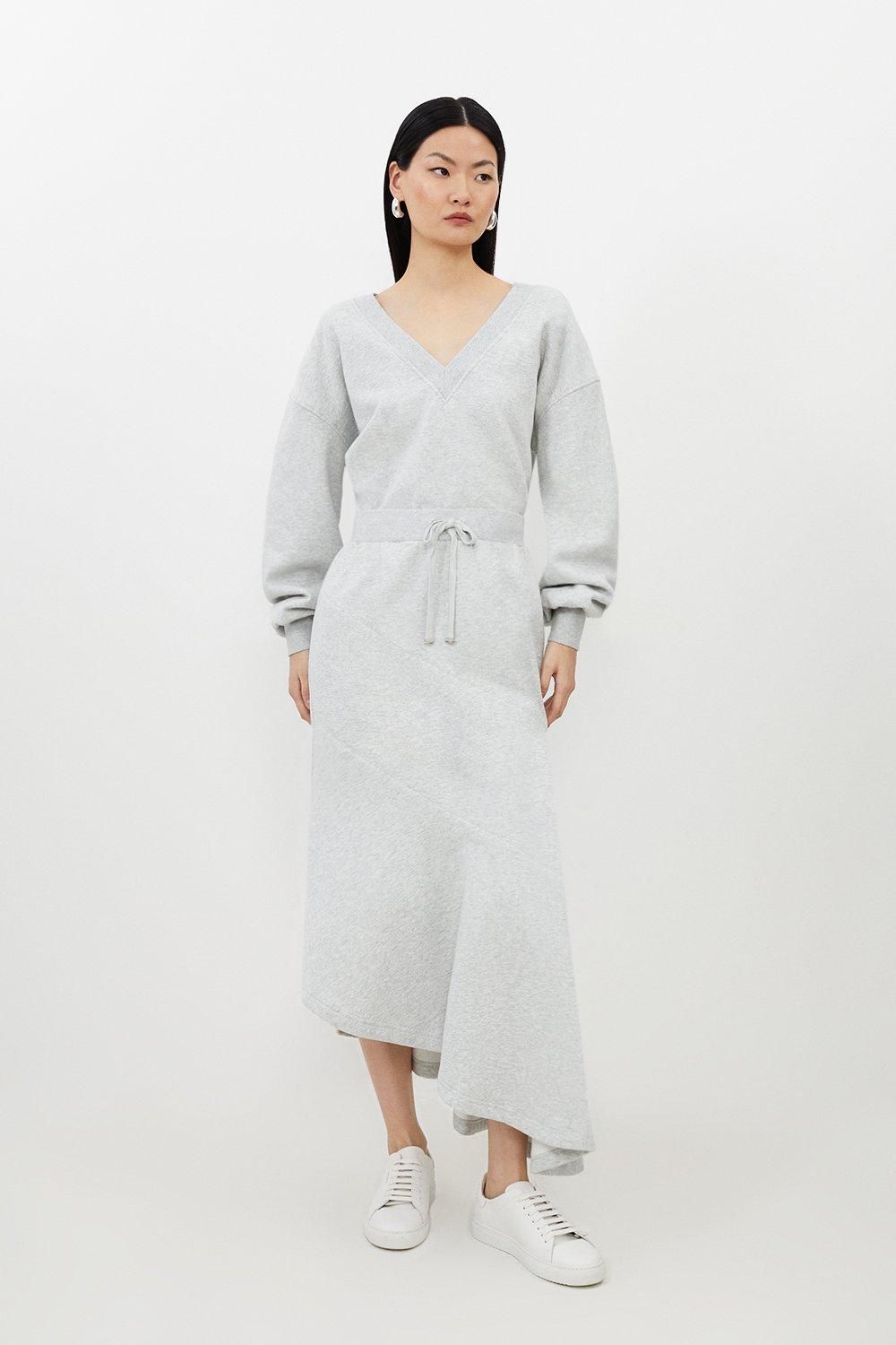 Fleece Cotton Jersey Waterfall Hem Maxi Skirt