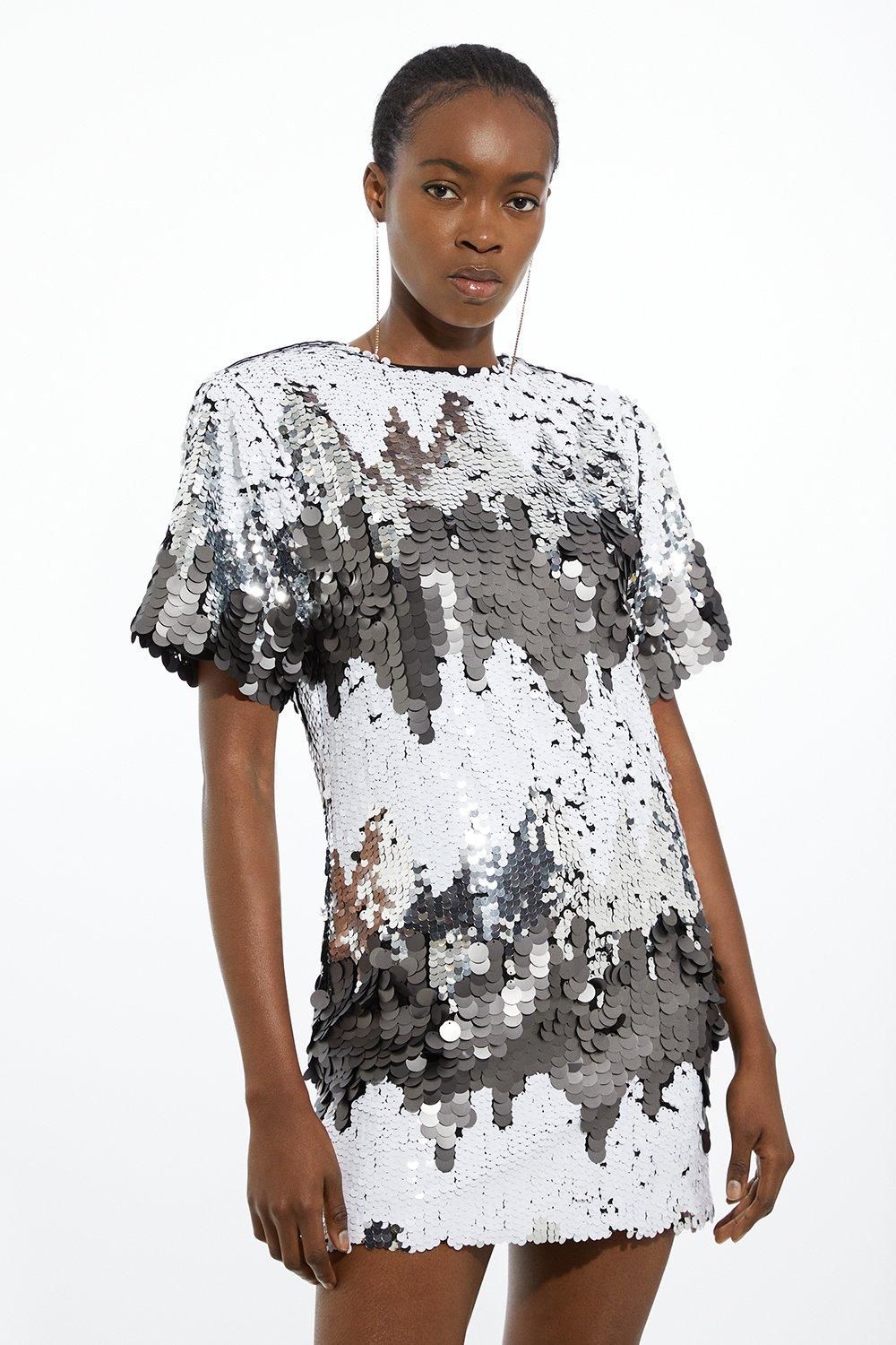 Mono Disc Sequin Woven Mini Dress