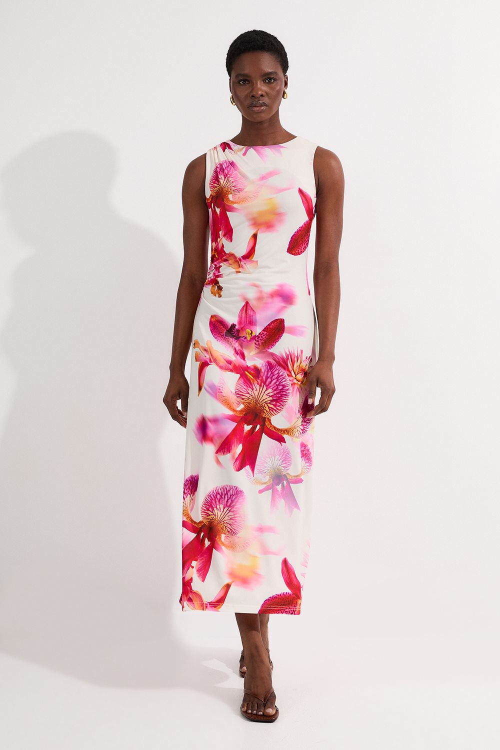 Abstract Floral Printed Jersey Crepe Maxi Dress