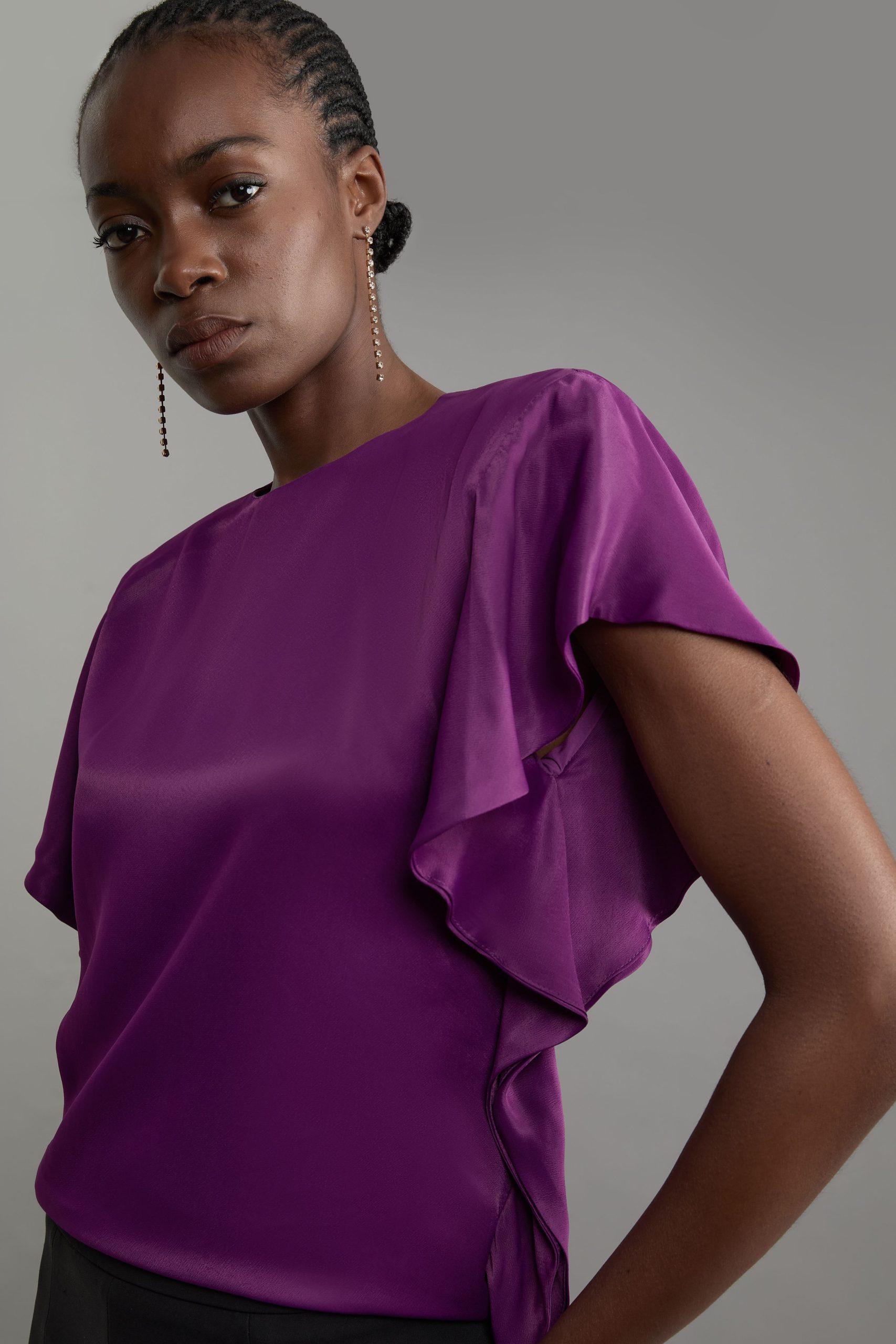 Satin Draped Sleeve Woven Top