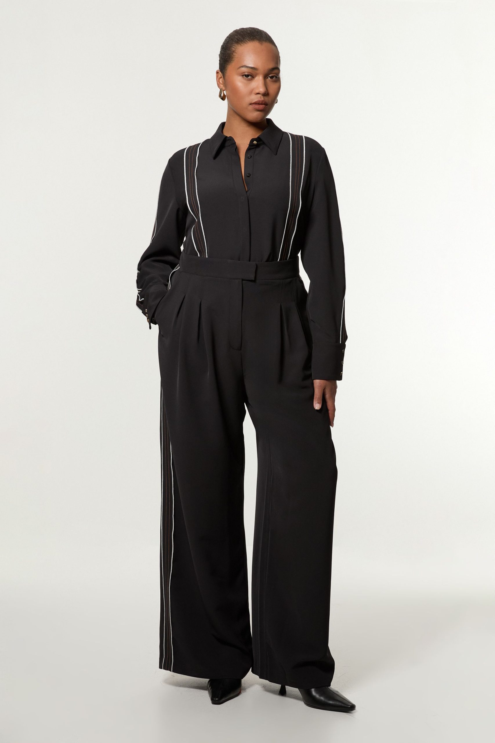 Plus Size Soft Tailored Contrast Tipped Wide Leg Trouser