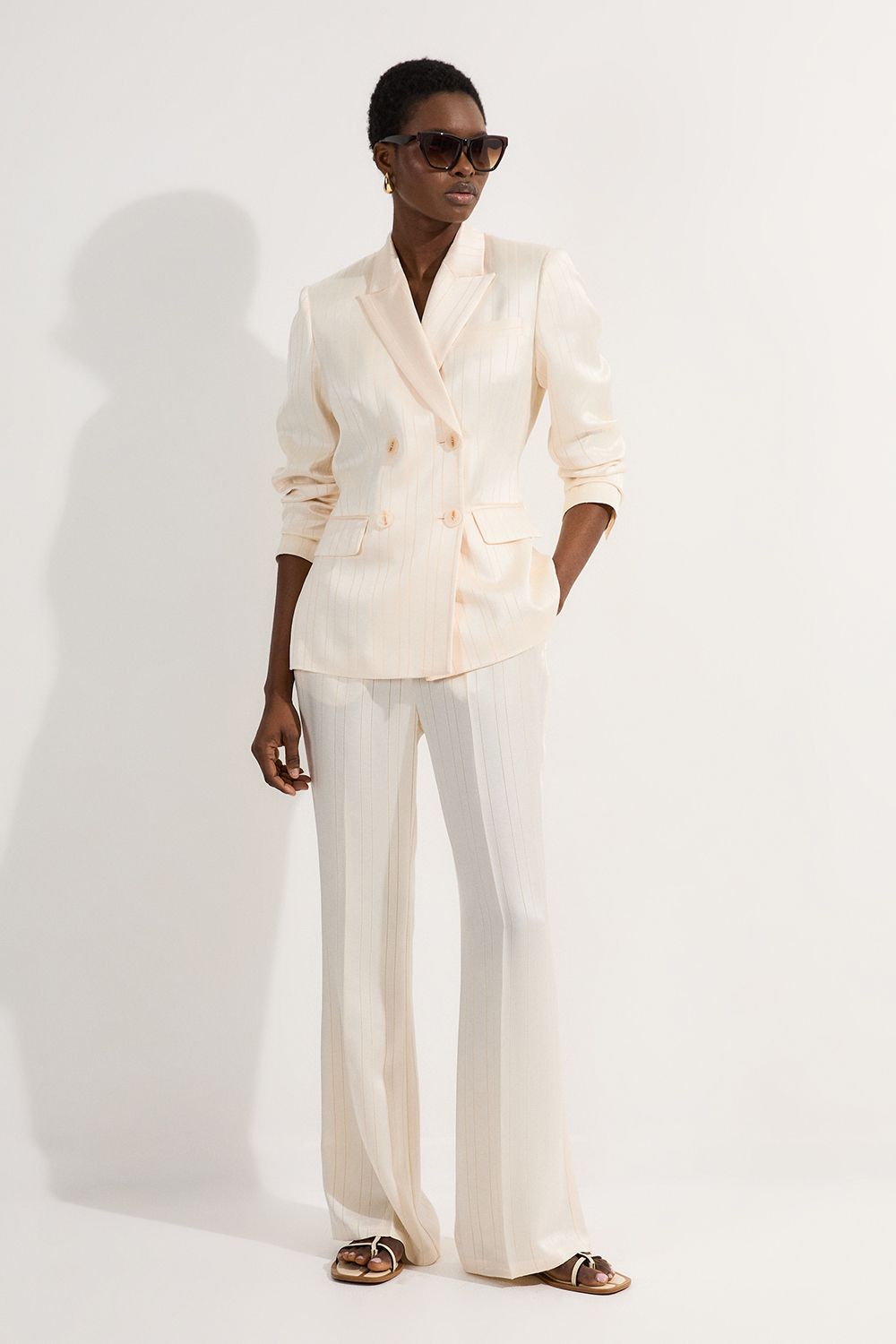 Petite Premium Satin Pinstripe Tailored Straight Leg Trouser