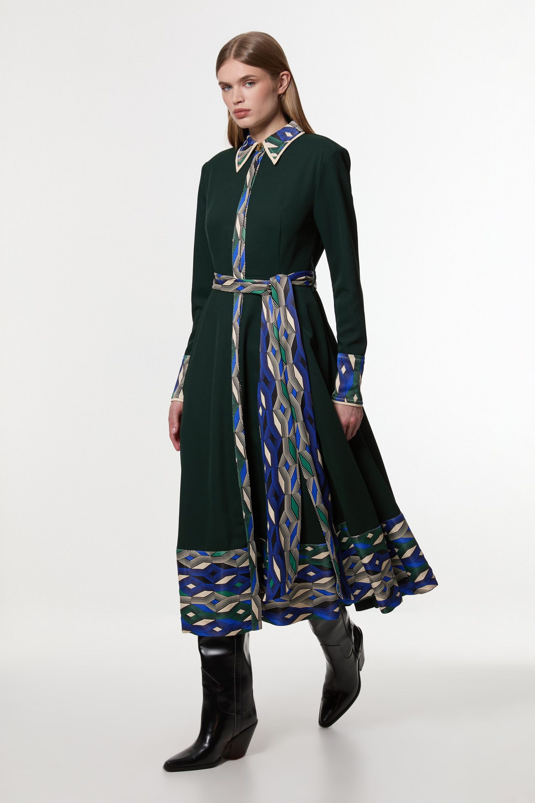 Amelia Graham Petite Printed Twill Border Print Maxi Dress