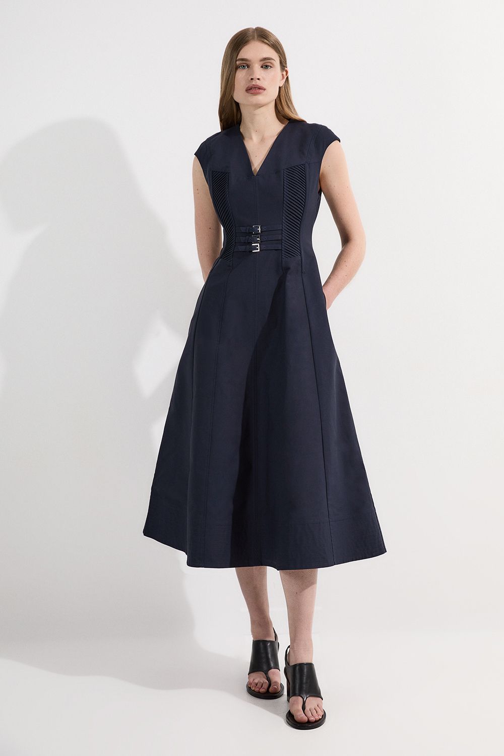 Archive Collection - Tailored Cotton Pintuck Grosgrain Corset Maxi Dress