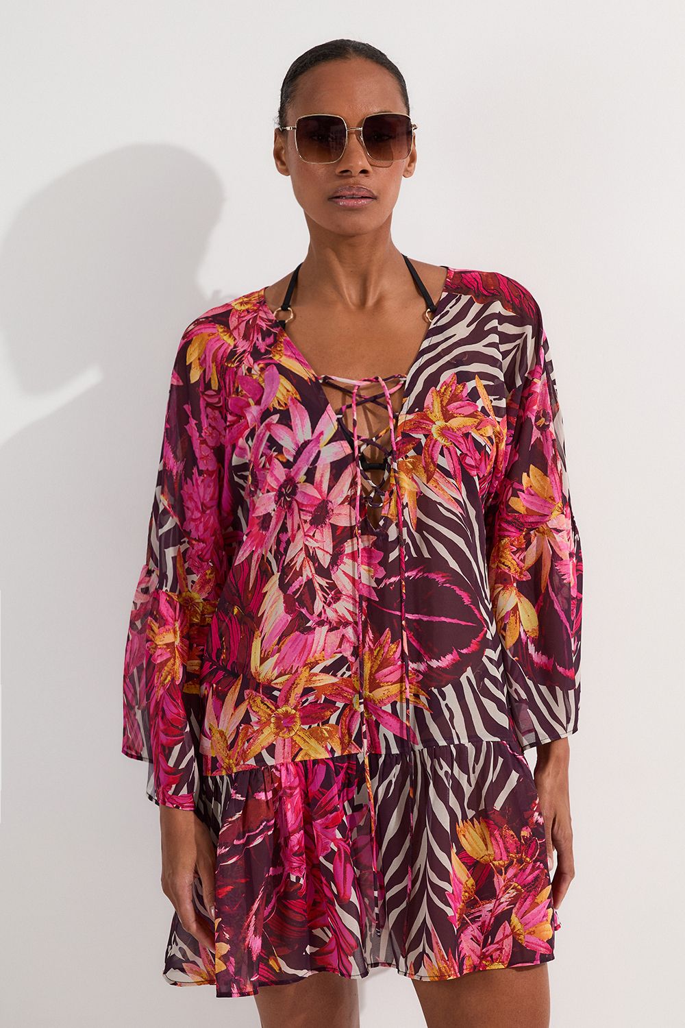 Beach Tropical Georgette Beach Kimono Dress