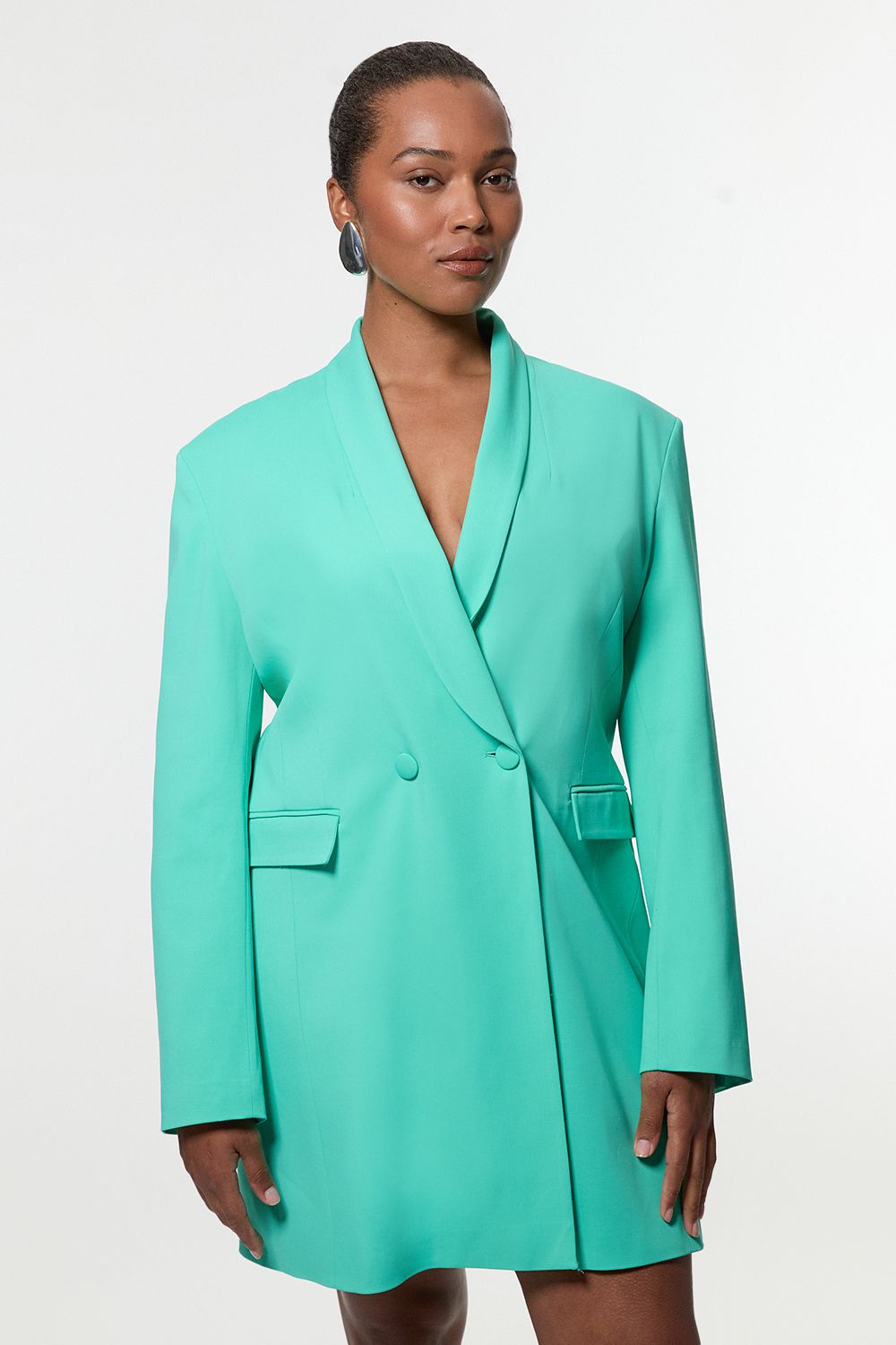 Plus Size Polished Tailored Double Breasted Sinch Detail Blazer Mini Dress