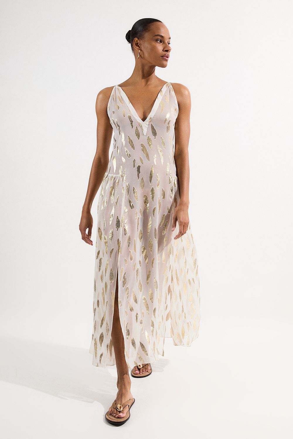 Beach Metallic Thread Strappy Maxi Dress